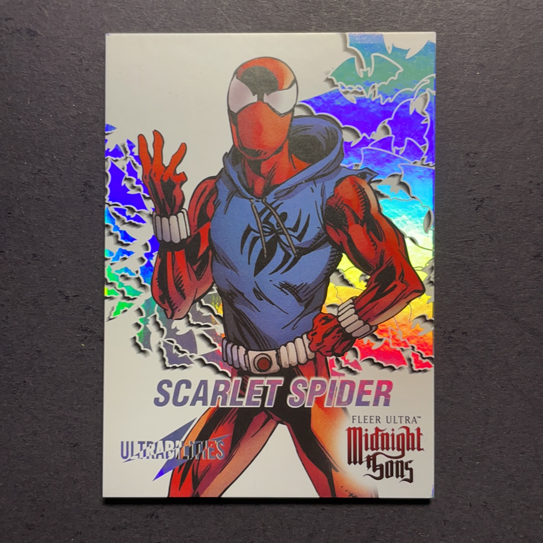 2024 Fleer Marvel (MCU) 午夜之子 猩红蜘蛛侠 大比例1:288 UB超能力星星折射特卡SSP 序号22of30 2023 UD漫威漫画Fleer Ultra午夜之子 粉条代拍