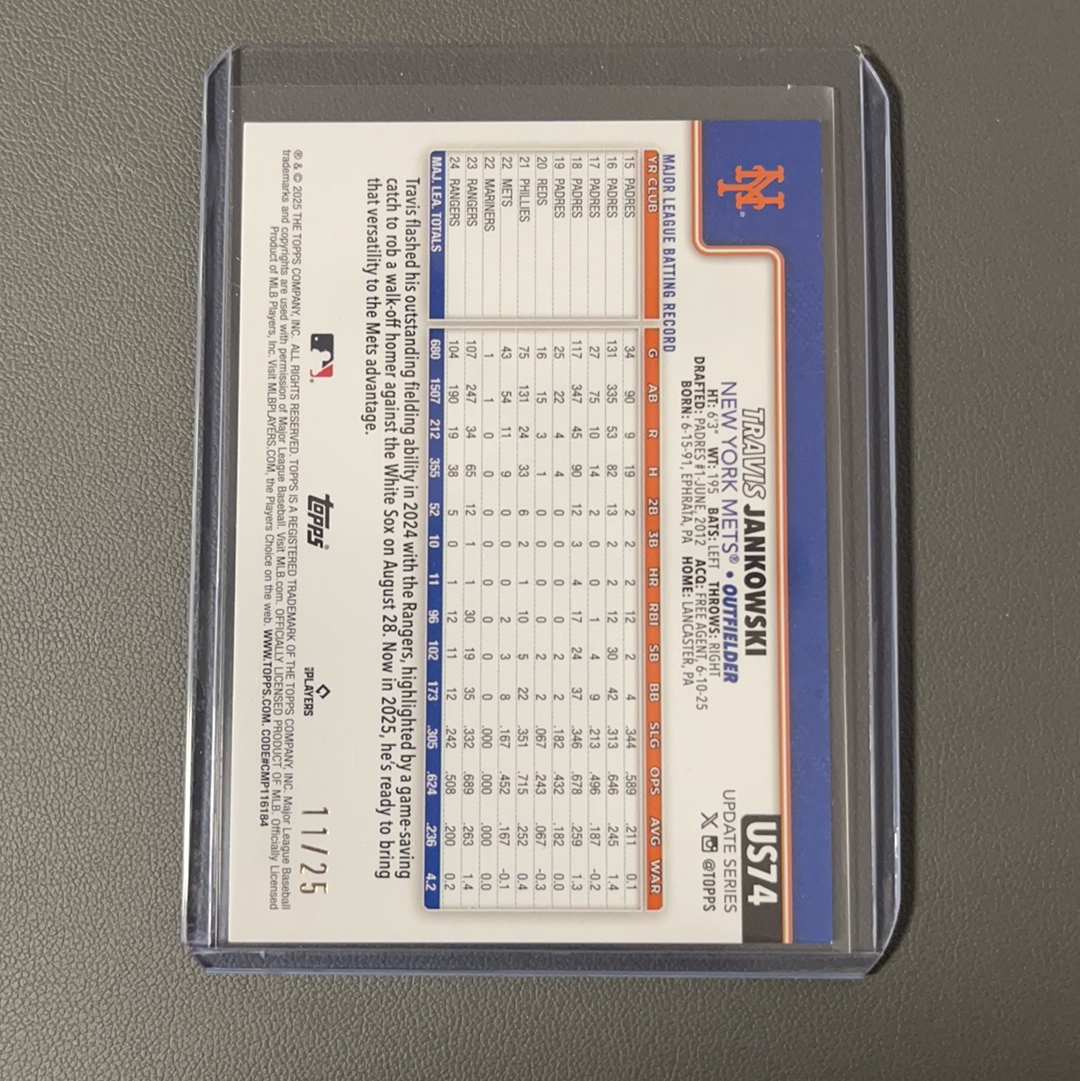 2025 Topps Update Travis Jankowski 大都会 纪念日平行 25编 sp【pei】