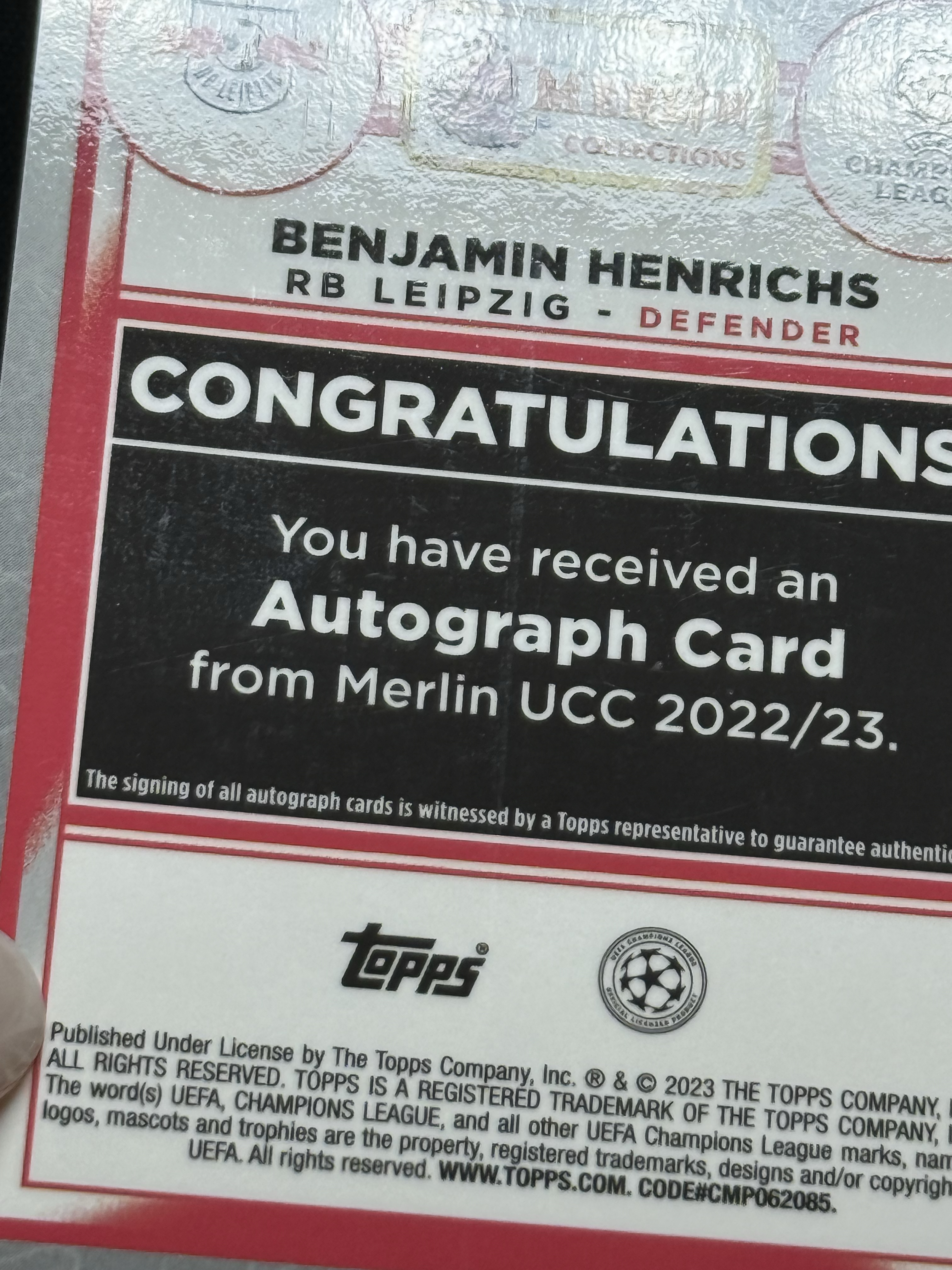 2022-23 Topps Merlin Benjamin Henrichs 【小贝代拍】欧战 梅林 莱比锡红牛 亨里希 银折 签字 瑕疵如图 拍前看描述 H EW