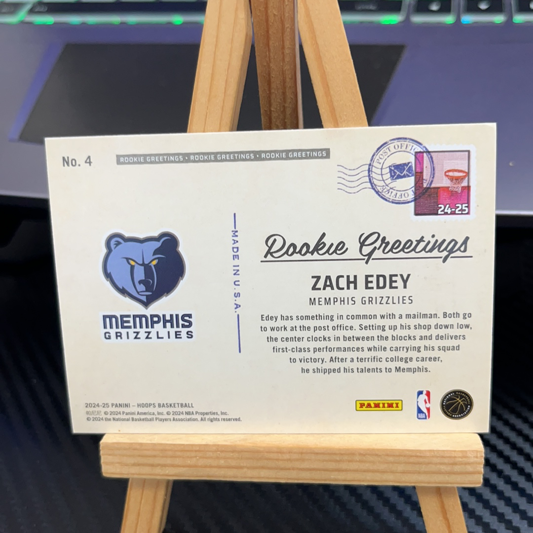 2024-25 Panini NBA Hoops Zach Edey RC 扎克 埃迪 灰熊 新秀 hoops系列 特卡 卡品如图 凑图必备 值得收藏!免费代卖!