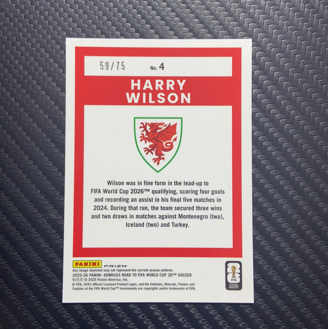 【四喜代拍】2025-26 panini Donruss 世界杯杜蕾斯 Harry Wilson 哈里 威尔逊 O版 59/75编 原子折 黑金折 威尔士 卡品如图(夜雨捉花)