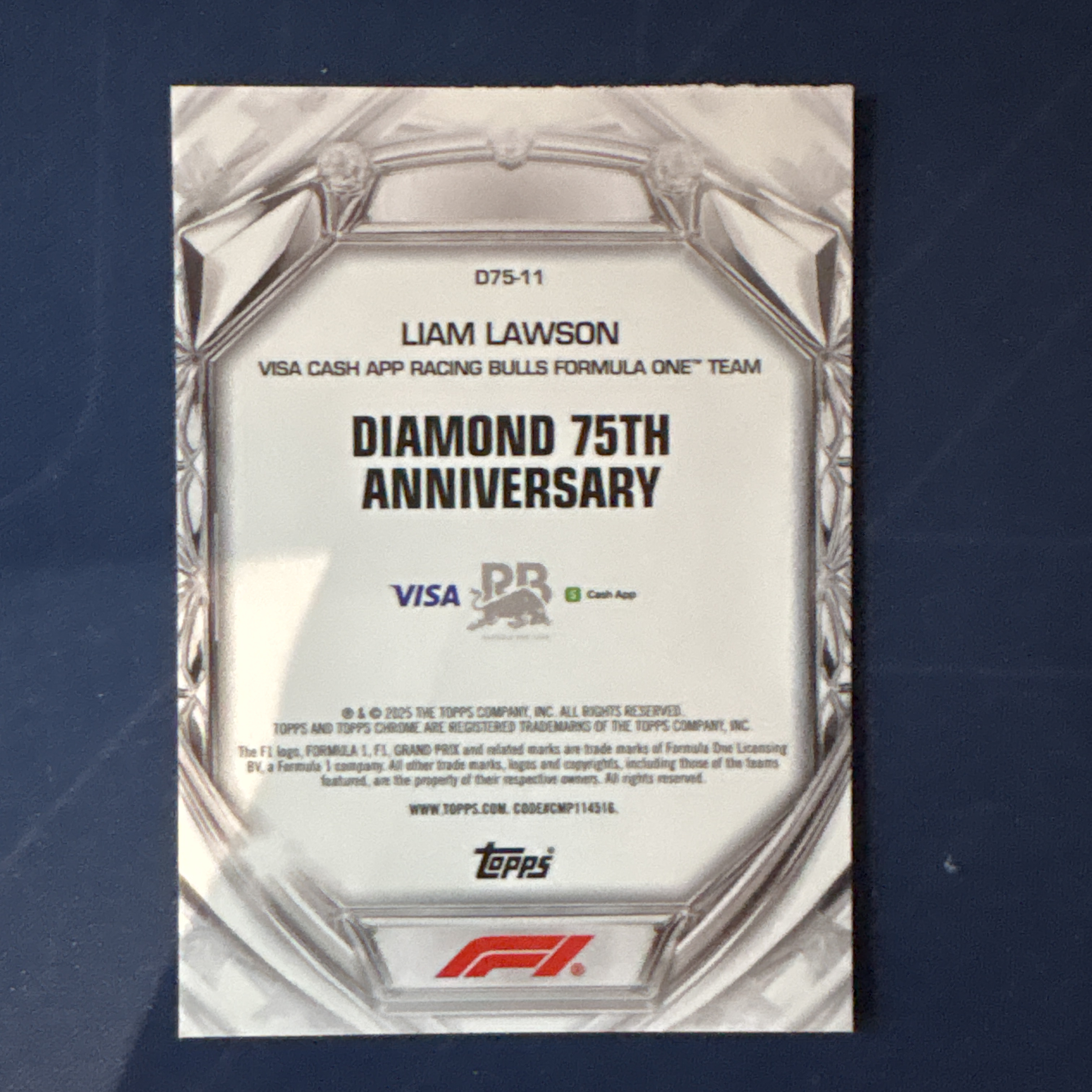 2025 Topps Chrome Liam Lawson 【爆爆代卖】F1 75周年 利亚姆 劳森 RC新秀 钻石折 碎钻折 折射 钻石包独占 小红牛车队 壹 正定妆照 专收必备 卡品如图 #冷哥