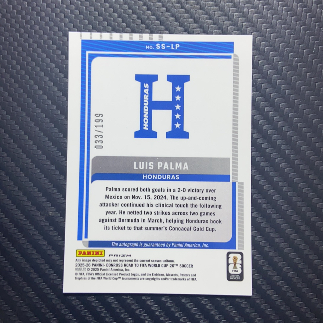【小牛代拍】2025-26 Panini Donruss 杜蕾斯 世界杯之路 Luis Palma 路易斯 帕尔马 洪都拉斯 签字 033/199编 龙纹折 卡品如图(夜雨捉花)