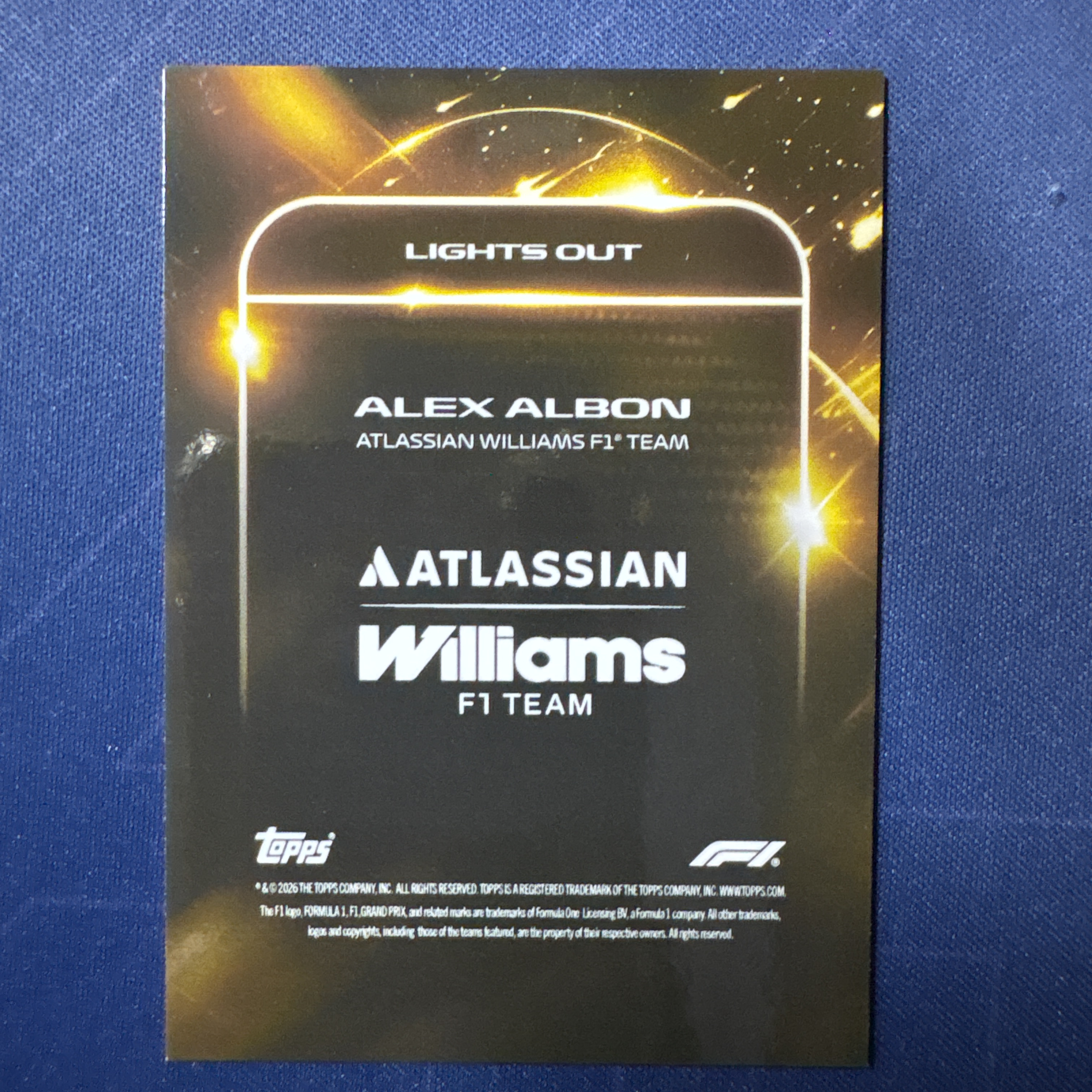 2026 Topps Lights Out Alex Albon 【爆爆代卖】F1 熄灯 亚历克斯 阿尔本 36/50编 低编 金折 威廉姆斯车队 卡品如图 专收必备 #冷哥