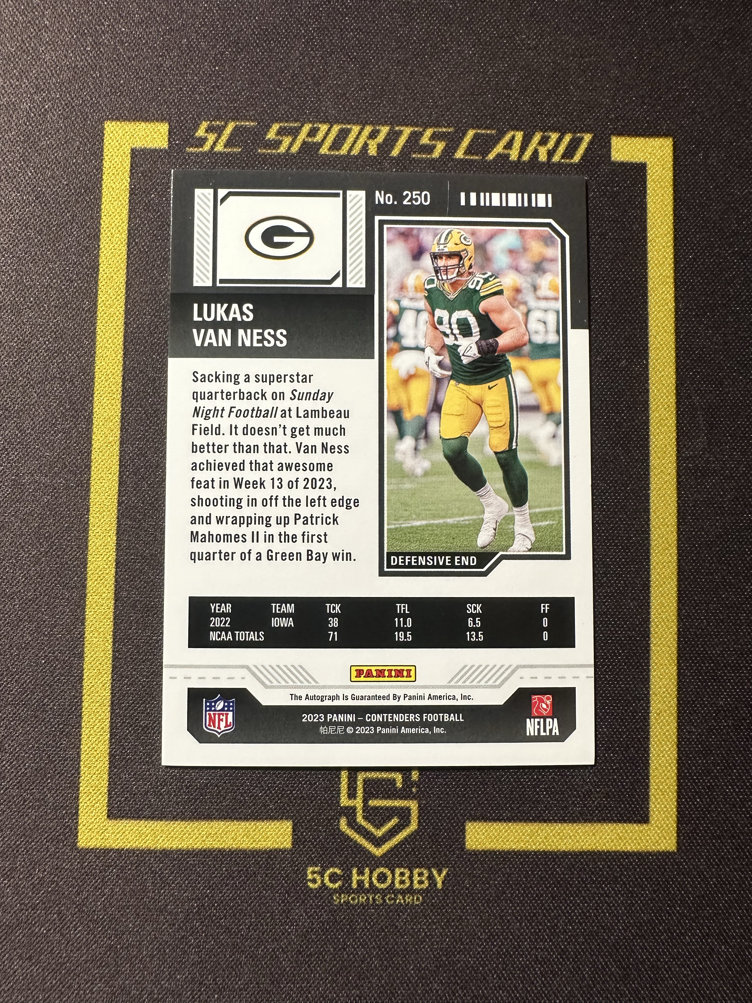 【主演出卡】2023 panini 橄榄球 contenders 球票系列 包装工 Lukas Van Ness 新秀 球票 签字 卡品如图