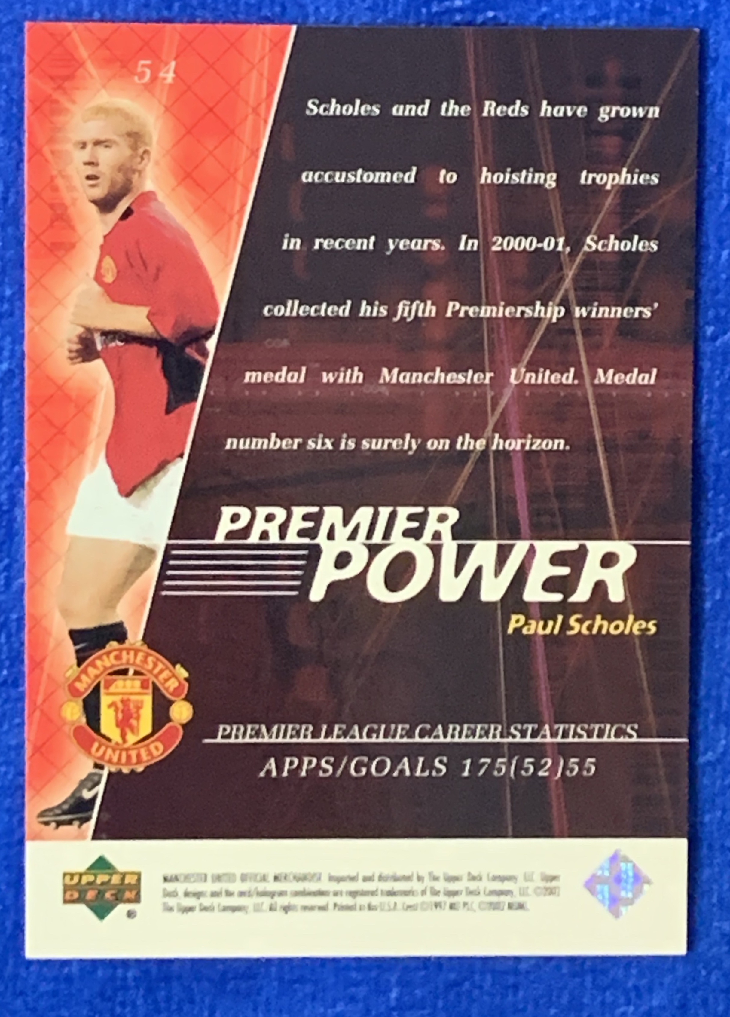 2002 Upper Deck Manchester United Paul Scholes 亚德英超力量特卡 曼联 斯科尔斯 92班 三冠王 英格兰国脚England 经典老卡 不保卡品ebay有价