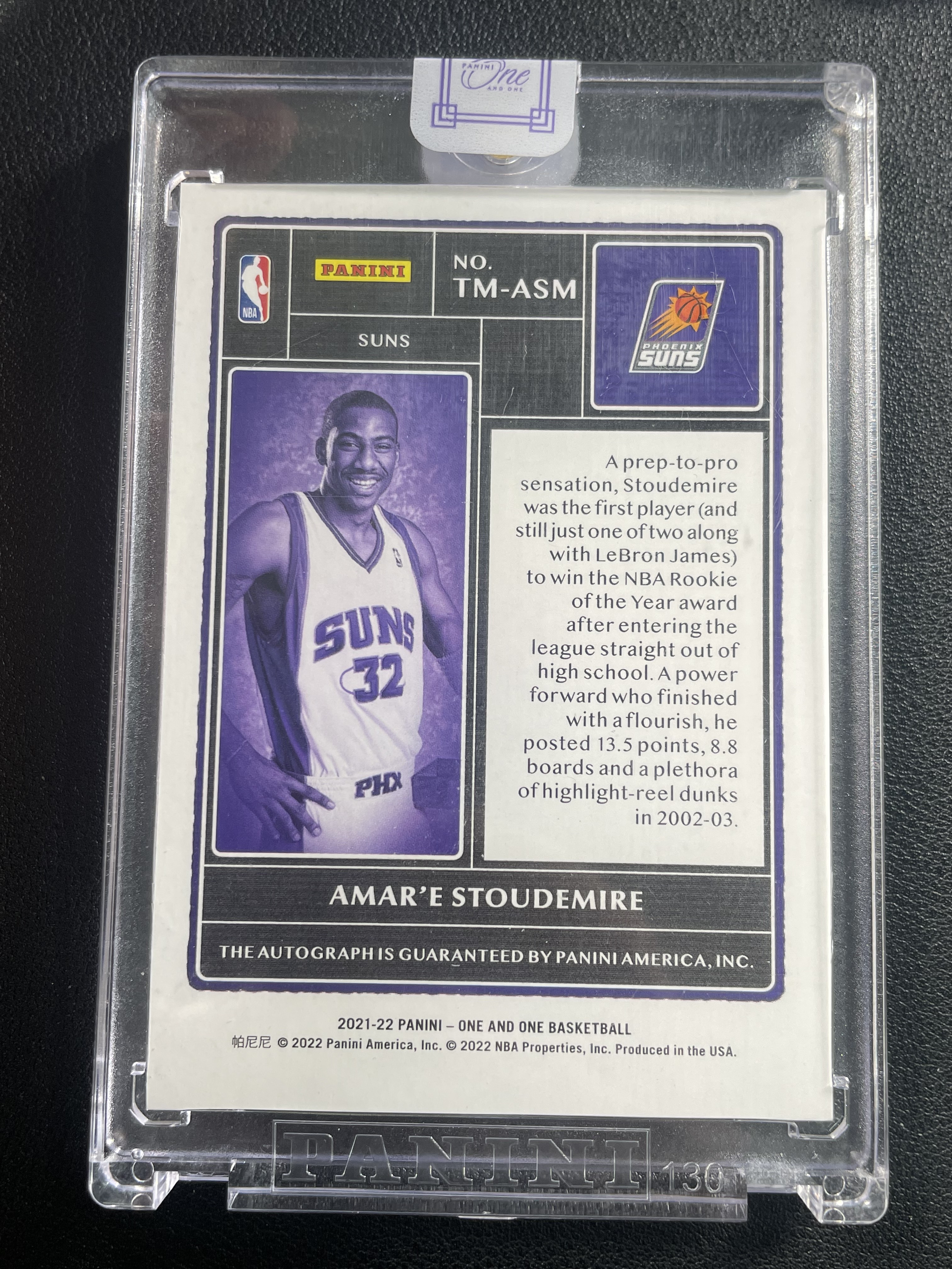 2021-22 Panini One and One Amare Stoudemire 太阳 小斯 斯塔德迈尔 /35编 紫平行 签字卡签 Timeless Moments时刻原封砖Hicard73涛