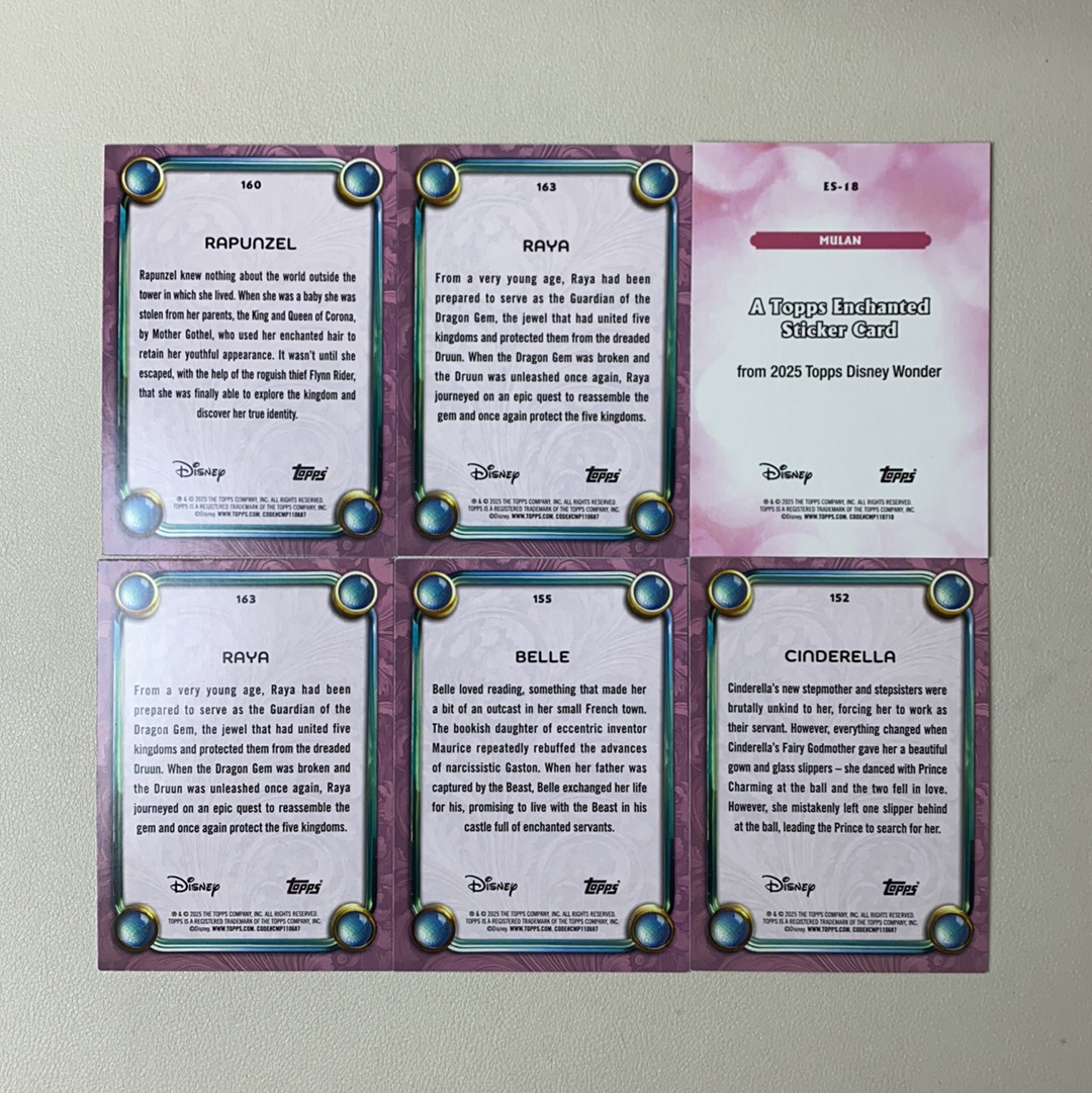【弈卡代拍】2025 Topps Disney Wonder 元年迪士尼公主盒 公主特卡 贴纸特卡 花木兰 乐佩公主等 6张打包 品相如图 凑套必备 不要熬夜