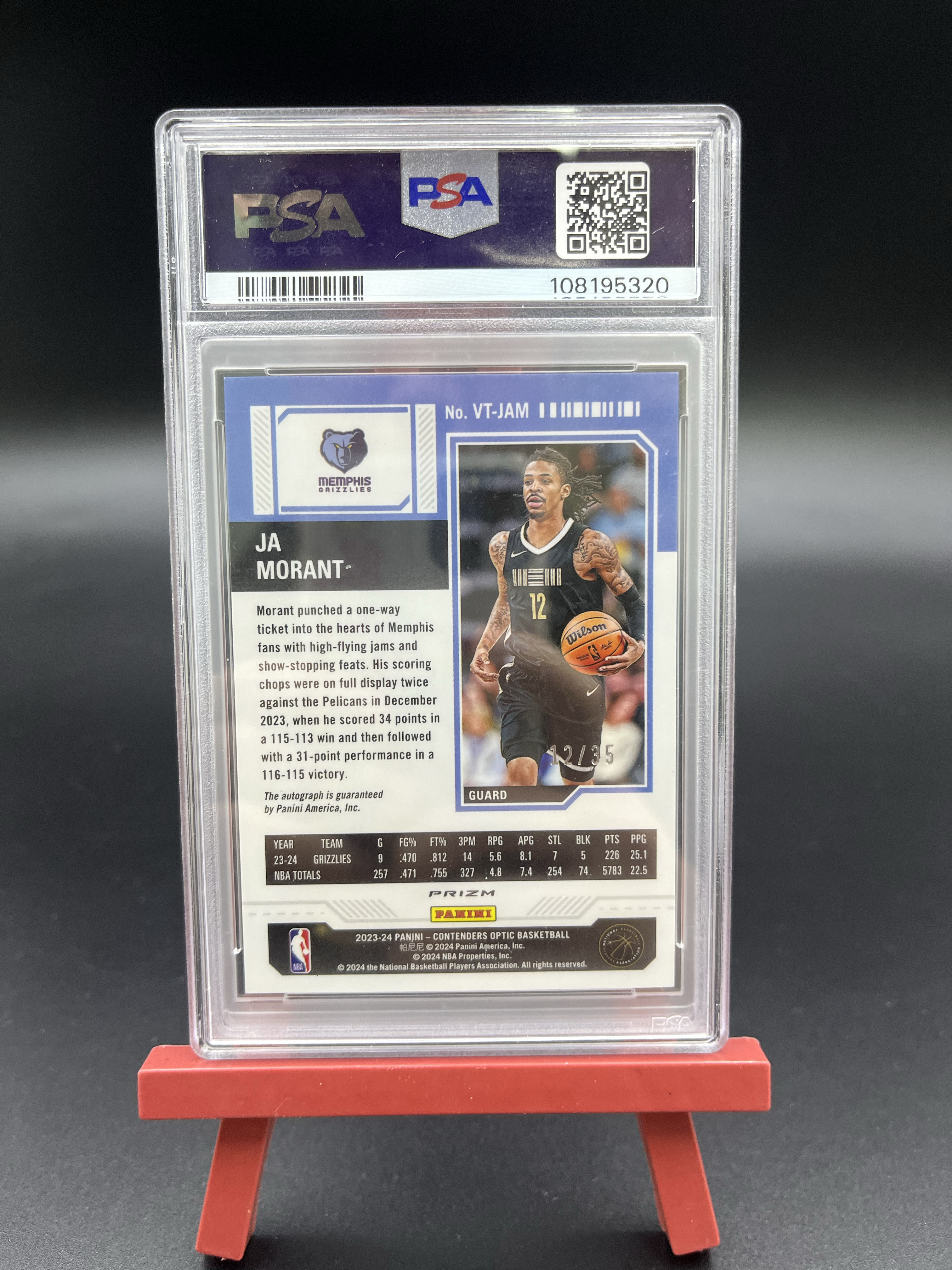 2023-24 Panini Contenders Optic Ja Morant 球票op 灰熊 贾 莫兰特 卡签 签字 绿折 折射 12/35编 PSA9分评级卡 19不加冰