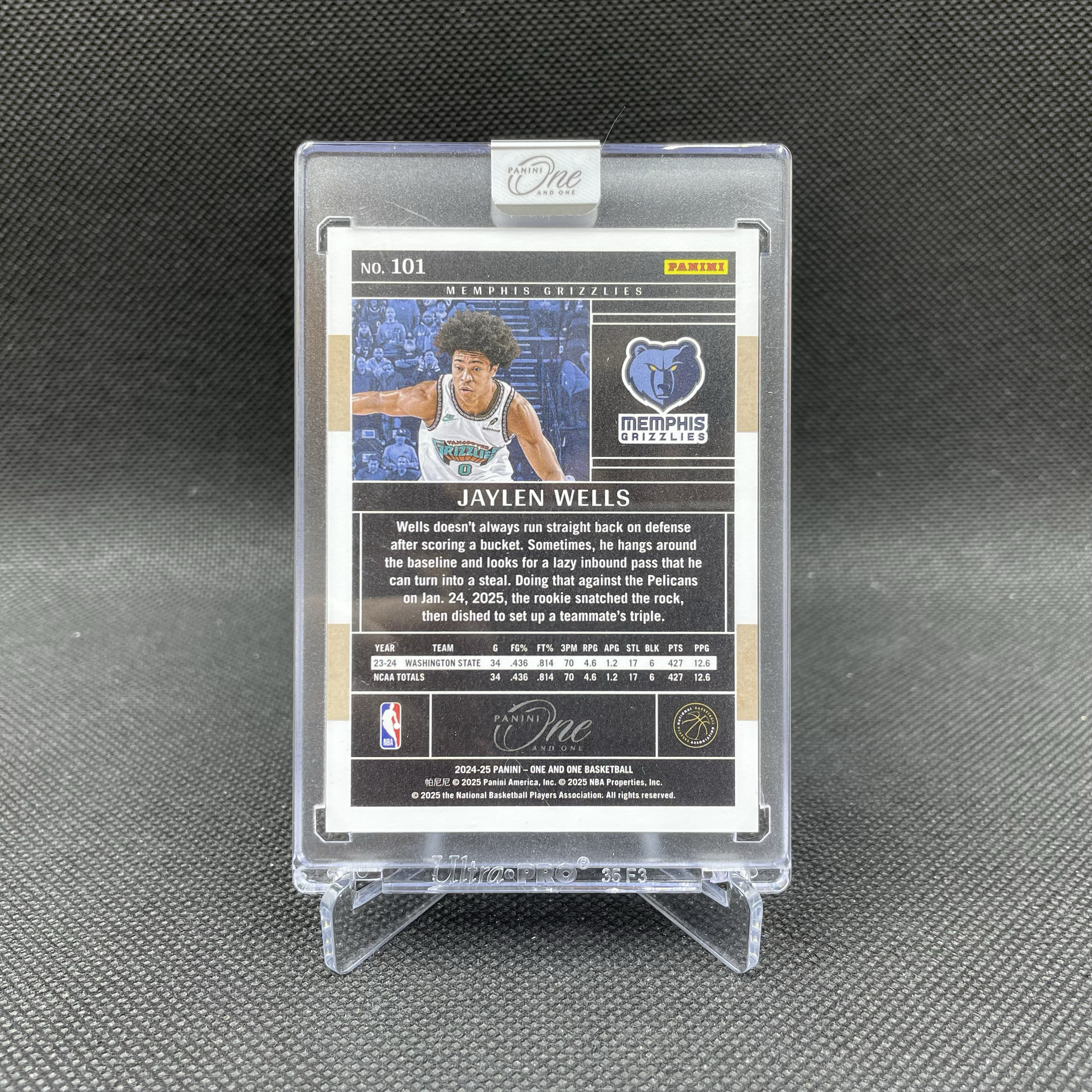 2024-25 Panini One and One Jaylen Wells RC 灰熊 新秀 杰伦 威尔斯 02/75编 Base 银折 原封砖 潜力秀 莫兰特队友 品如图 不累计 He