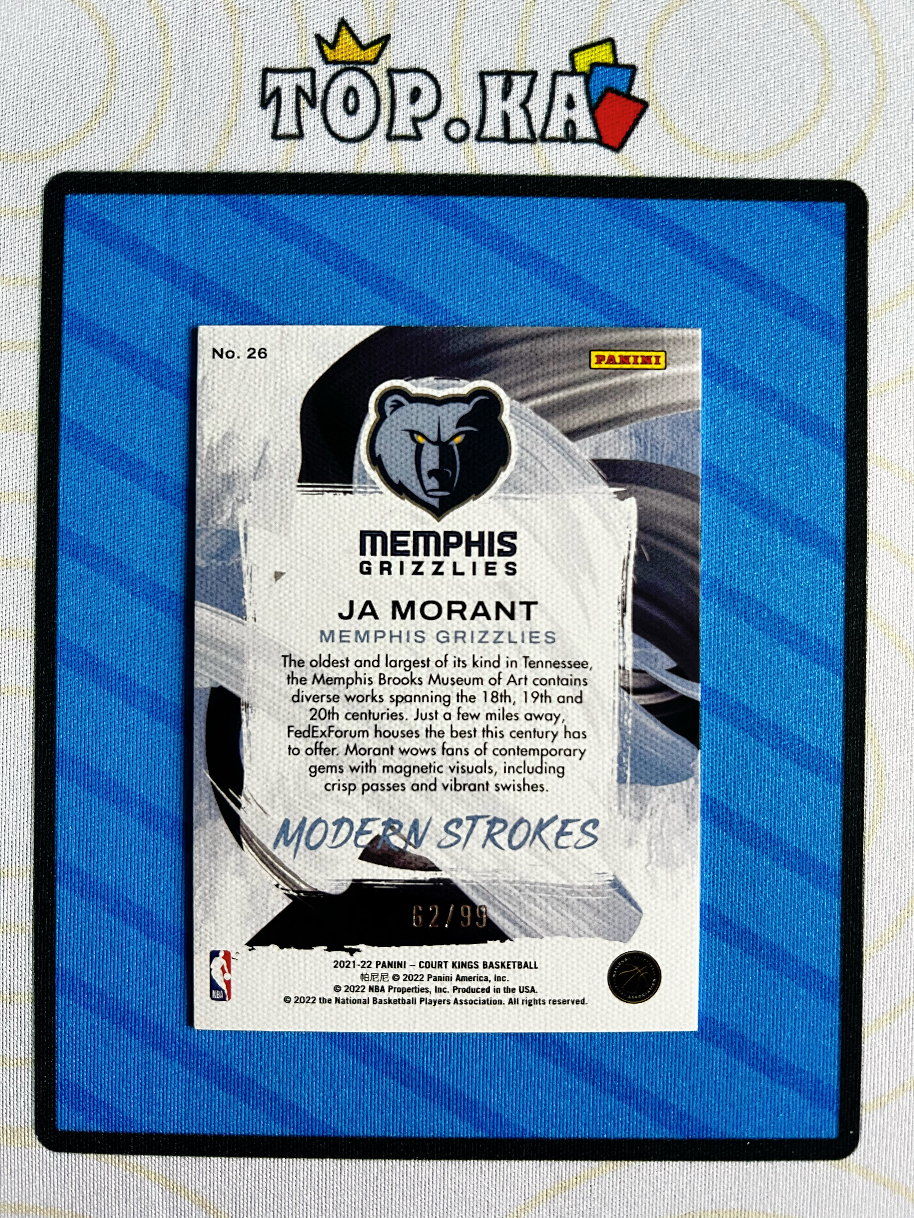 【顶尖卡社】Ja Morant 贾莫兰特 2021-22 Court Kings 油画 62/99编 Modern Strokes 笔刷 特卡 蓝平行 灰熊队 详情看描述 卡品如图【XF】