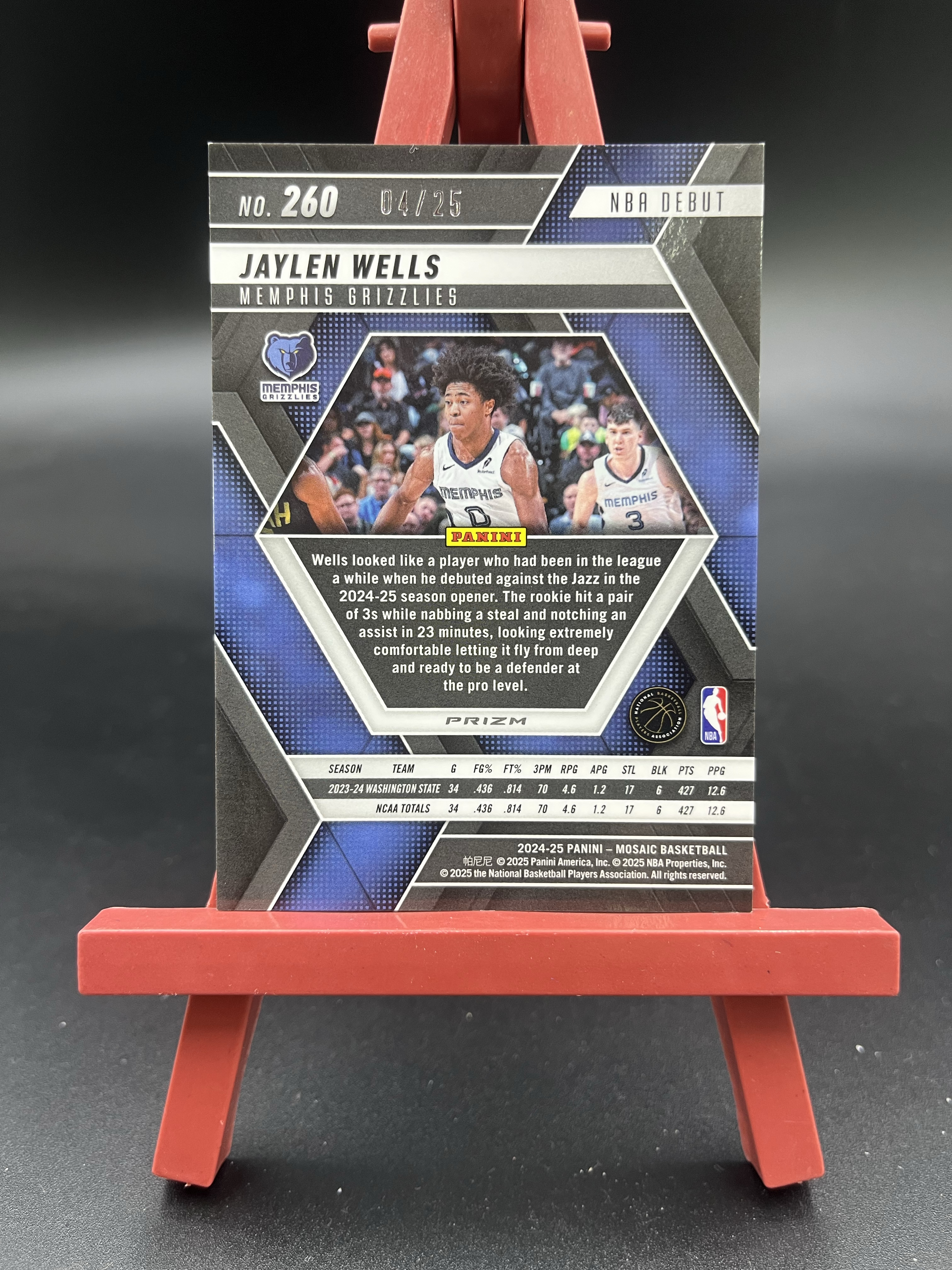 2024-2025 Panini Mosaic Jaylen Wells RC 灰熊 新秀 杰伦 威尔斯 韦尔斯 马赛克 4/25编 白折 白马赛克折 折射 卡品如图【优质新秀专场】04WZ