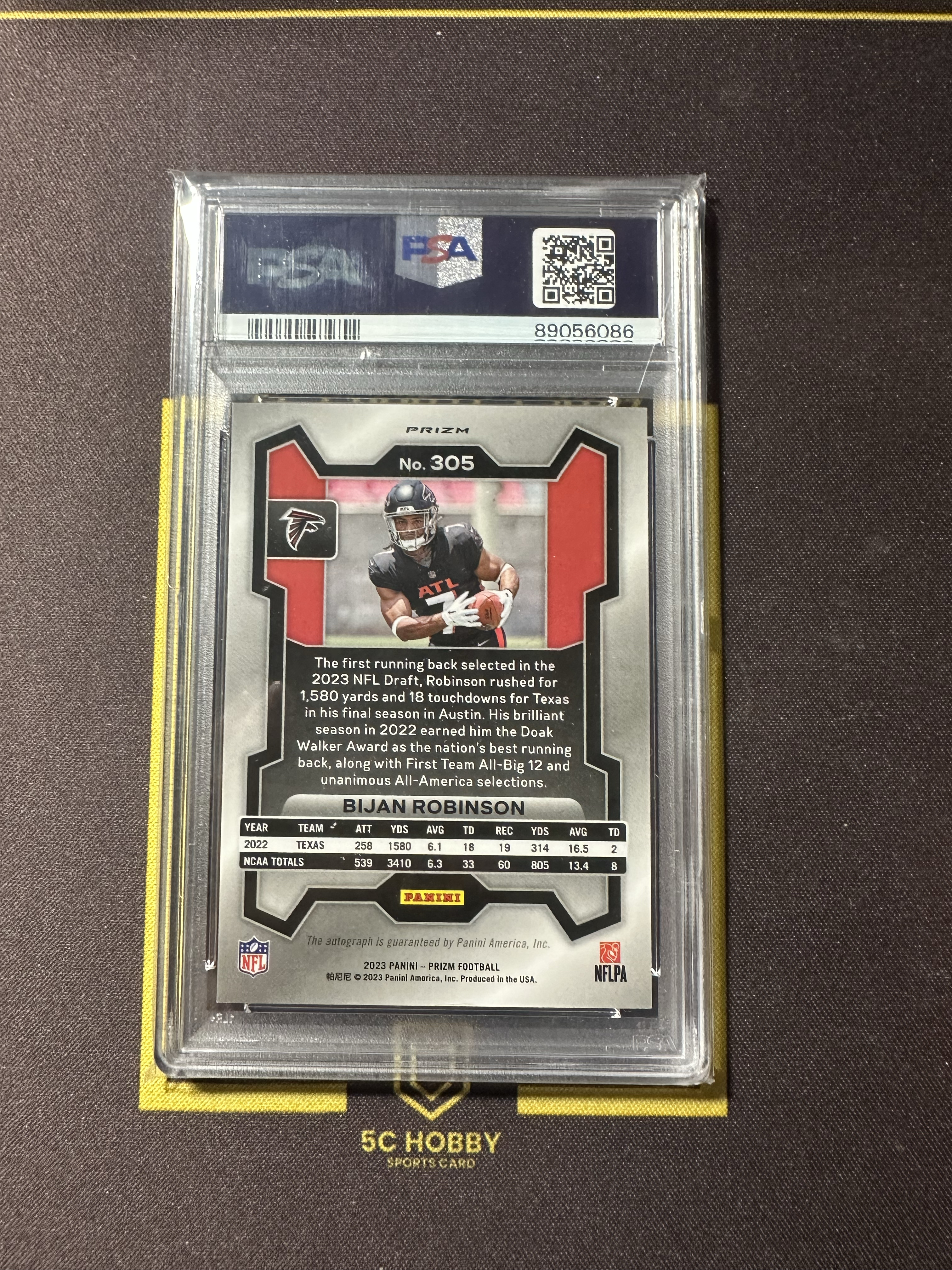 2023 Panini Prizm Bijan Robinson RC 【主演出卡】猎鹰超级新秀 罗宾逊 RC prizm 签字 AUTOGRAPH #305 PSA9