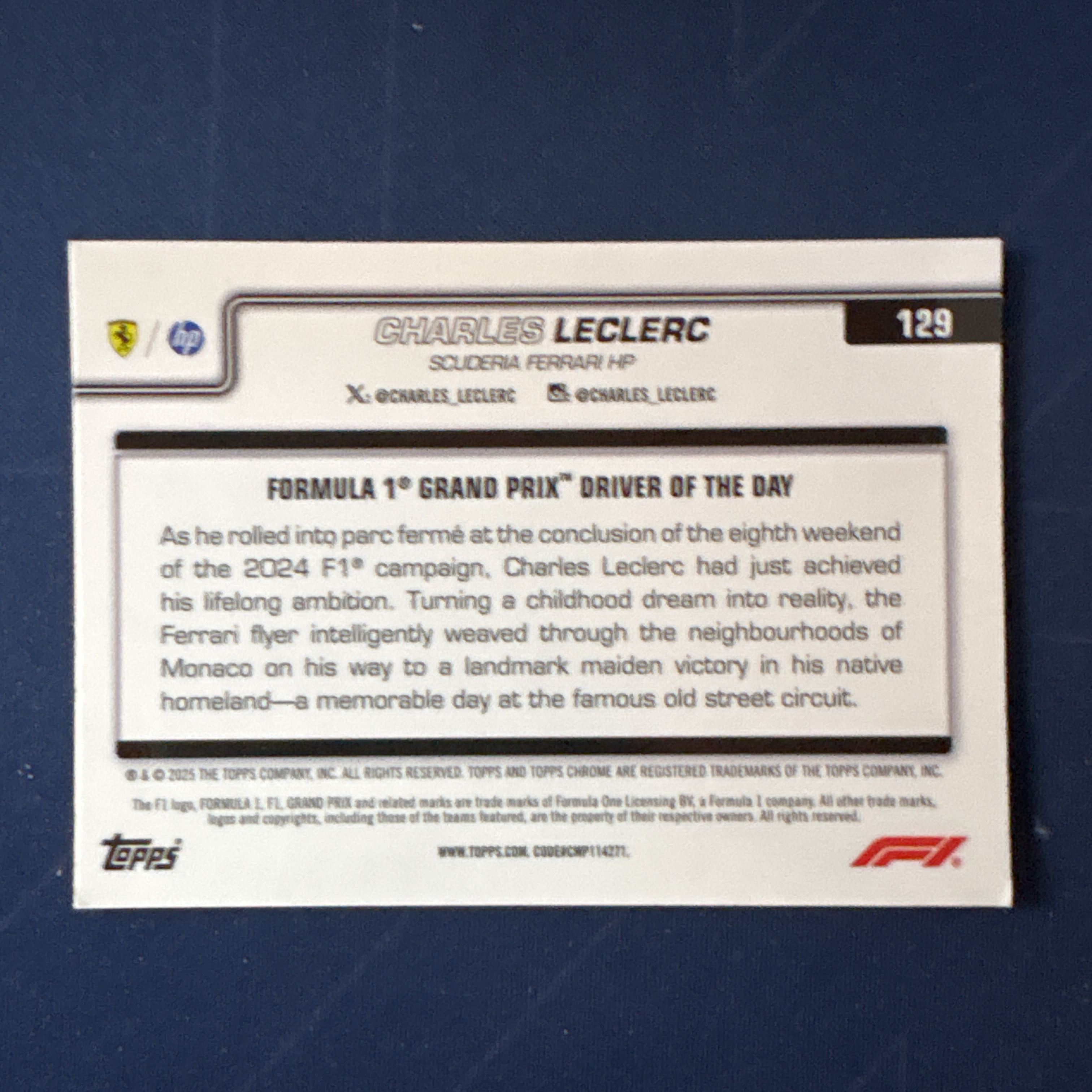 2025 Topps Chrome Charles Leclerc 【爆爆代卖】F1 75周年 查尔斯 勒克莱尔 黑白方格旗折 棋盘折 格子折 法拉利车队 摩纳哥当日最佳车手 专收必备 卡品如图#冷哥