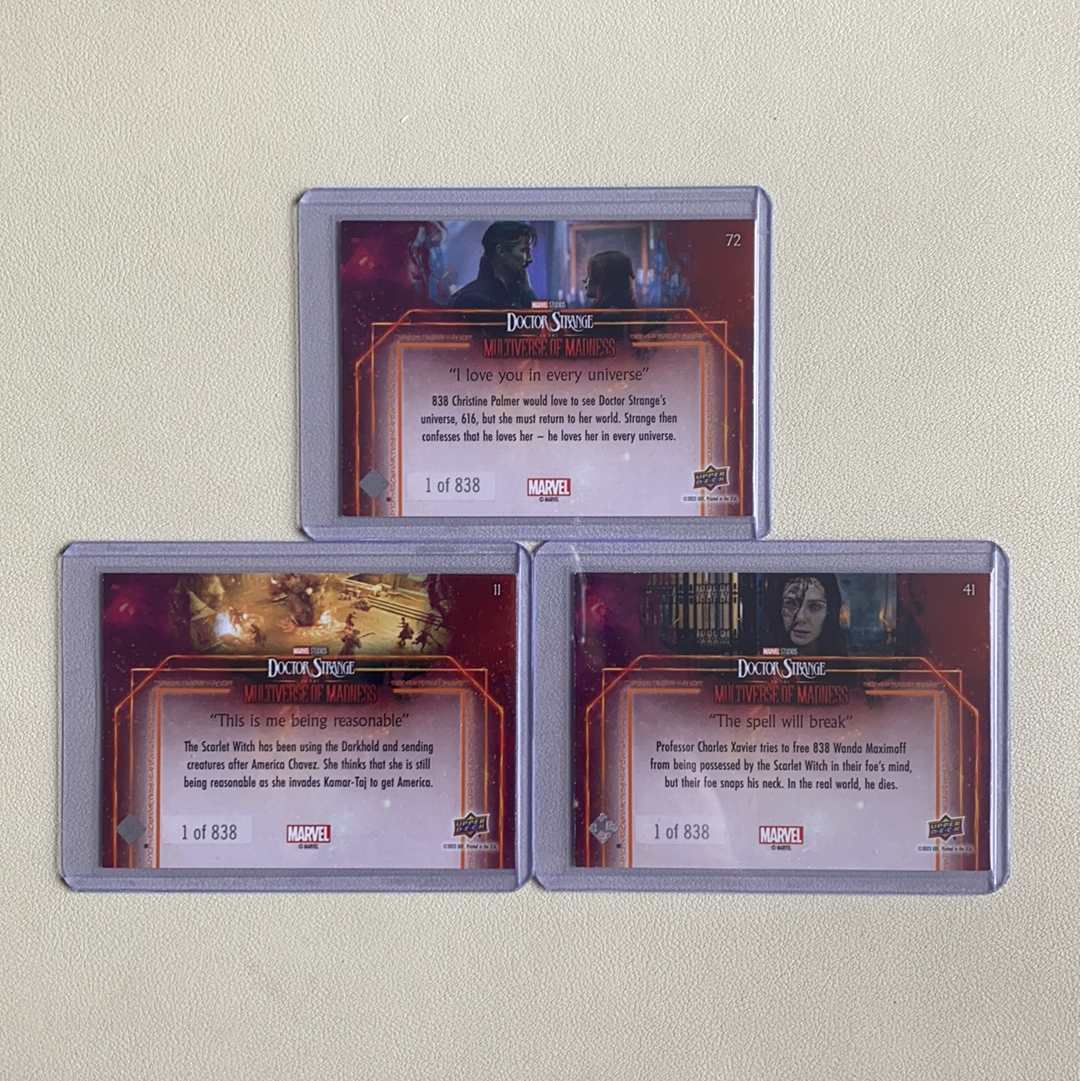 【弈卡代拍】2023 Upper Deck Marvel (MCU) 奇异博士2 疯狂多元宇宙 泼墨特卡 1/838编 3张首编 打包 品相如图 凑套必备 赵总