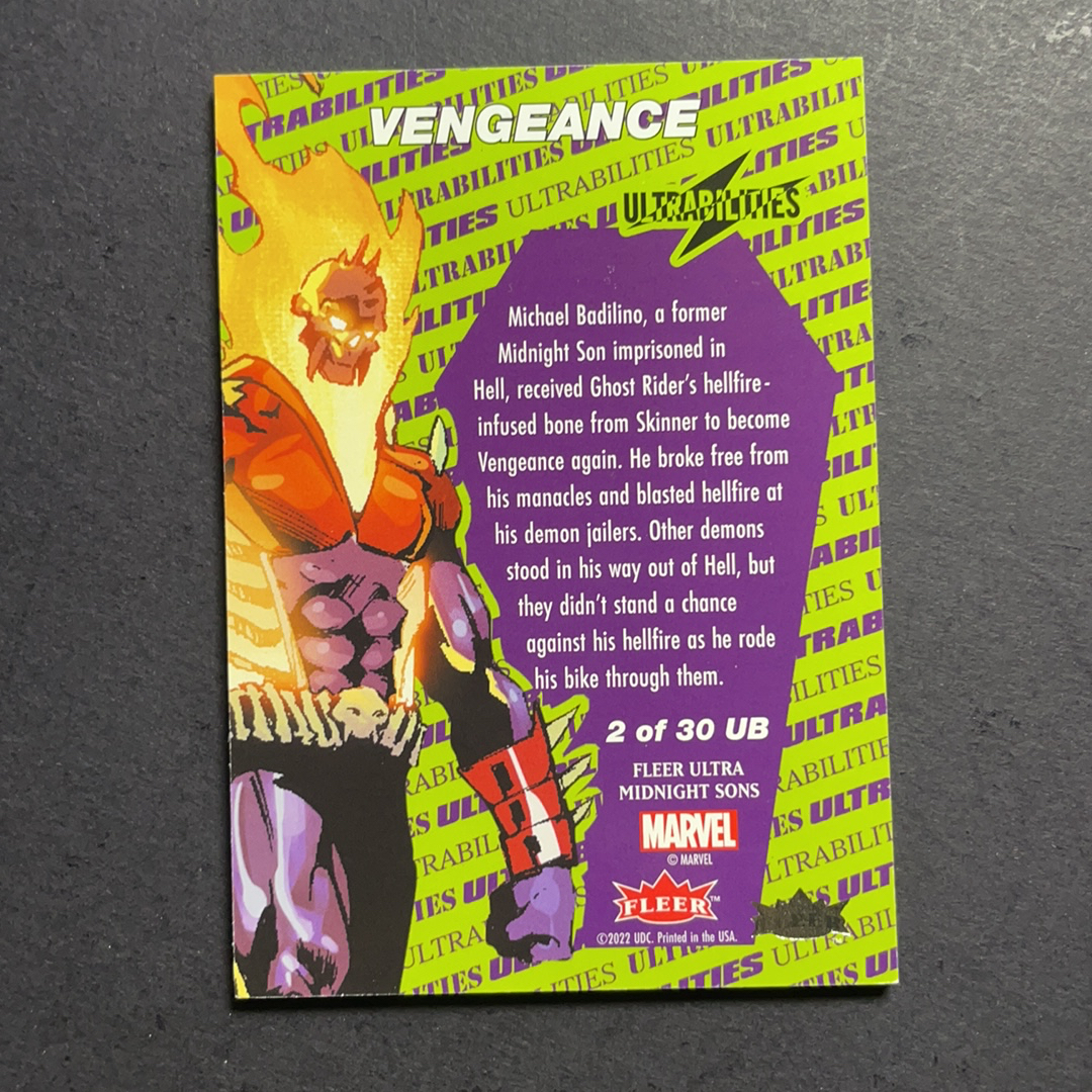 2024 Fleer Marvel (MCU) 午夜之子 复仇之灵 恶灵骑士 比例1:18 UB超能力星星折射特卡 序号2of30 2023 UD漫威漫画Fleer Ultra午夜之子 粉条代拍