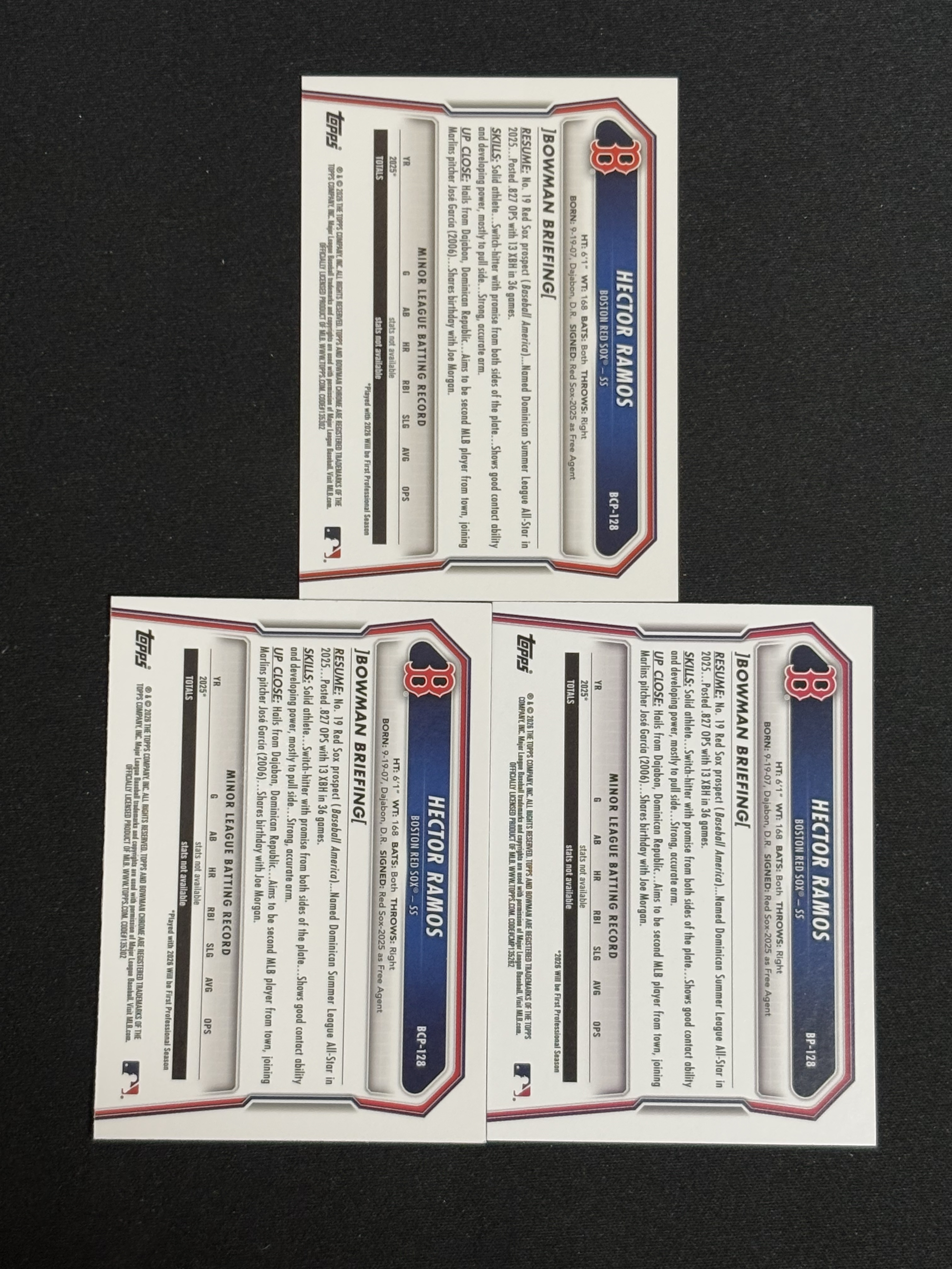 2026 Panini Bowman Hector Ramos 棒球 MLB 波士顿红袜 拉莫斯 1st 首秀 黄棋盘折 /75编 碎点点折 /299编 紫折 /299编 打包不包品 - 红豆