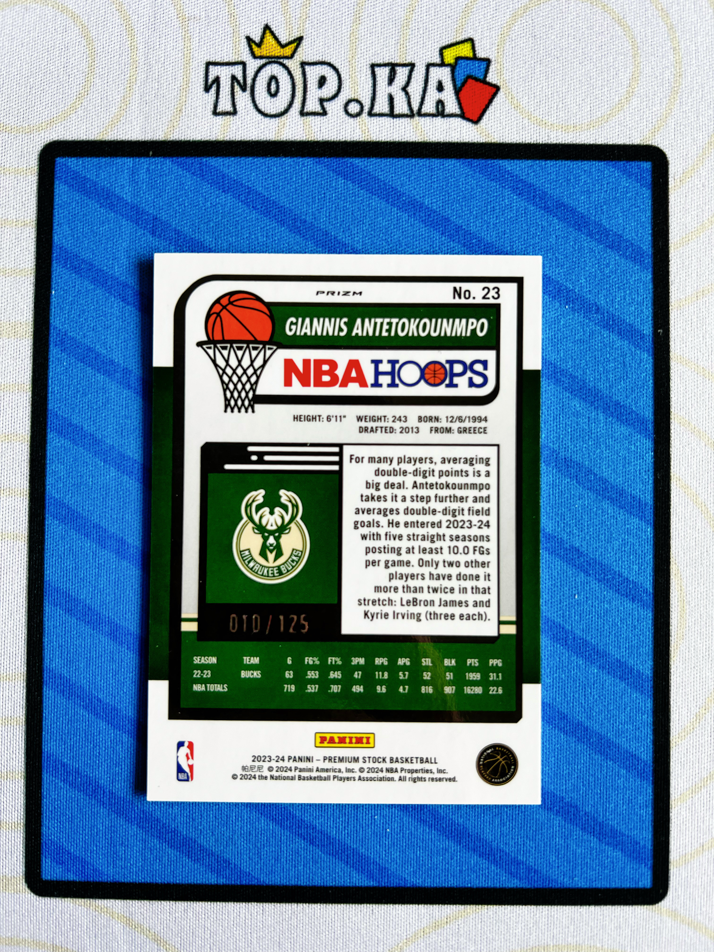 【顶尖卡社】2023-24 Panini Hoops 雄鹿 Antetokounmpo 字母哥 阿德托昆博 橙碎冰折 010/125编 希腊怪兽 详情看描述 卡品如图【凯里】