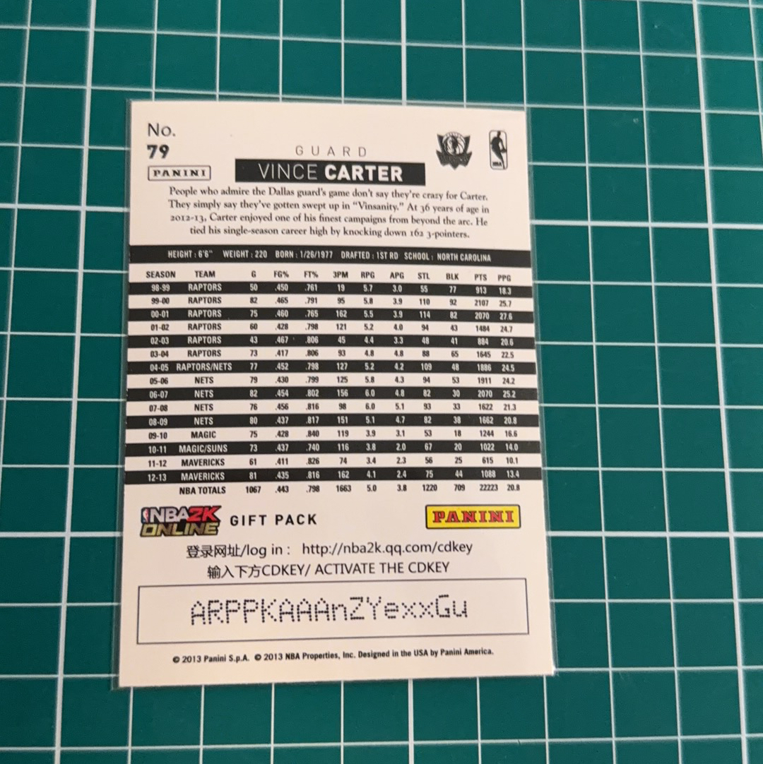 2013-14 Panini Americana Vince Carter S.p.a. 文斯卡特 加拿大飞人 折射特卡 银折 四大分卫 十年老卡 绝版卡 稀有大比例 收藏必备