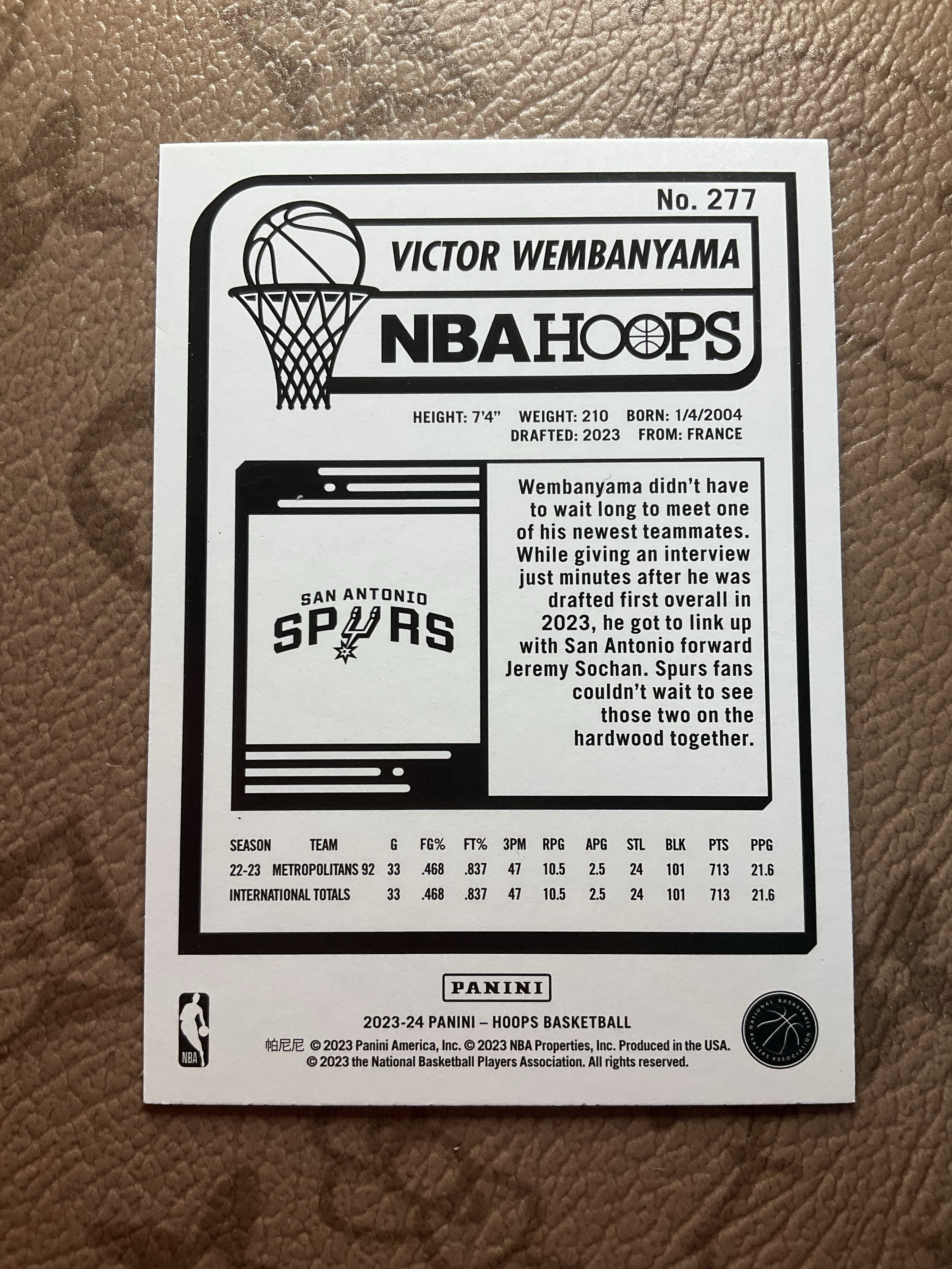 2023-24 Panini hoops Victor Wembanyama RC 马刺 文班亚马 新秀 状元 base 收藏必备