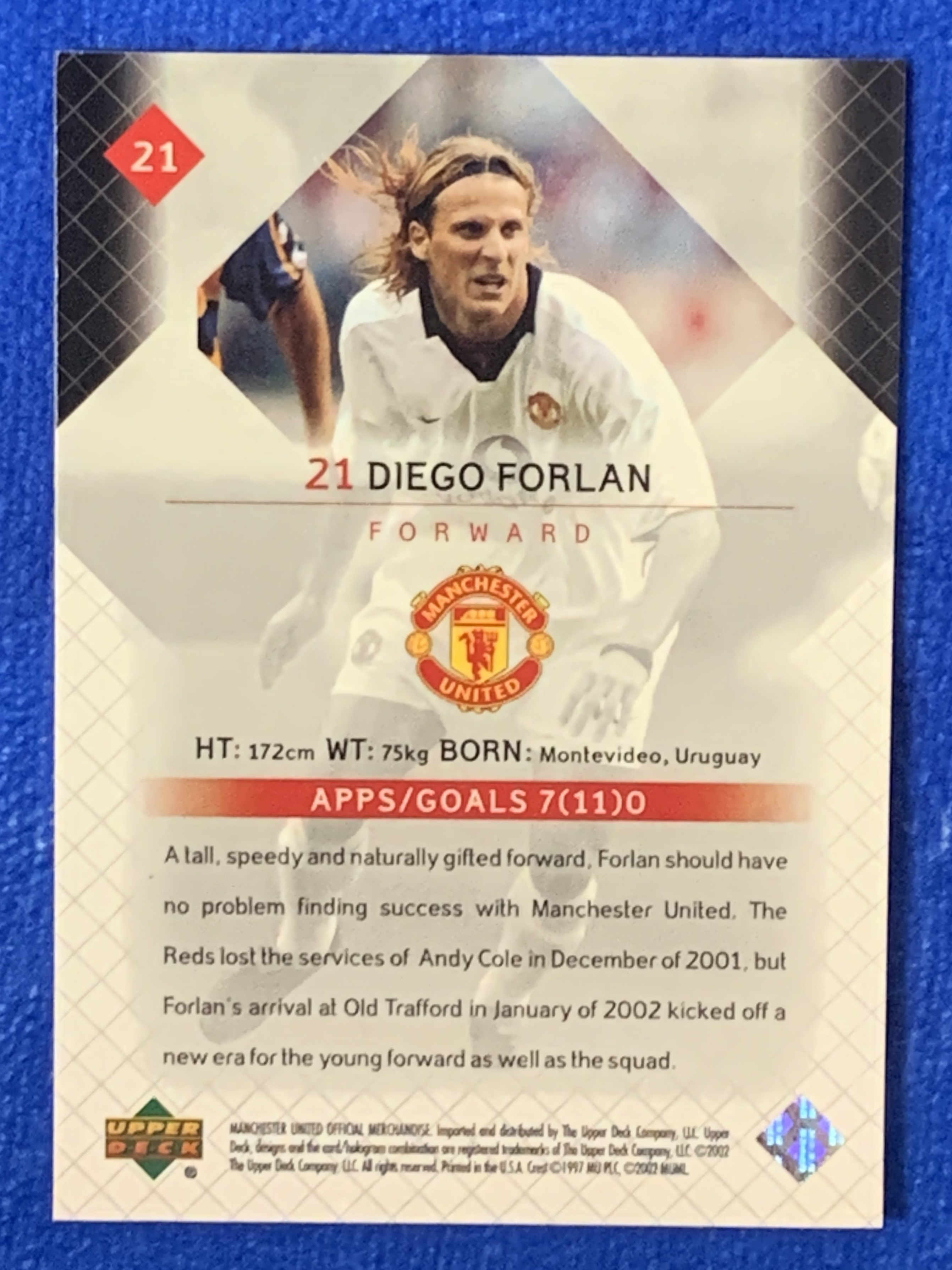 2002 Upper Deck Manchester United Diego Forlán 亚德 曼联 迭戈弗兰 世界杯金球 西甲金靴 欧洲金靴 乌拉圭 经典老卡 近乎绝版 不保卡品 ebay有价
