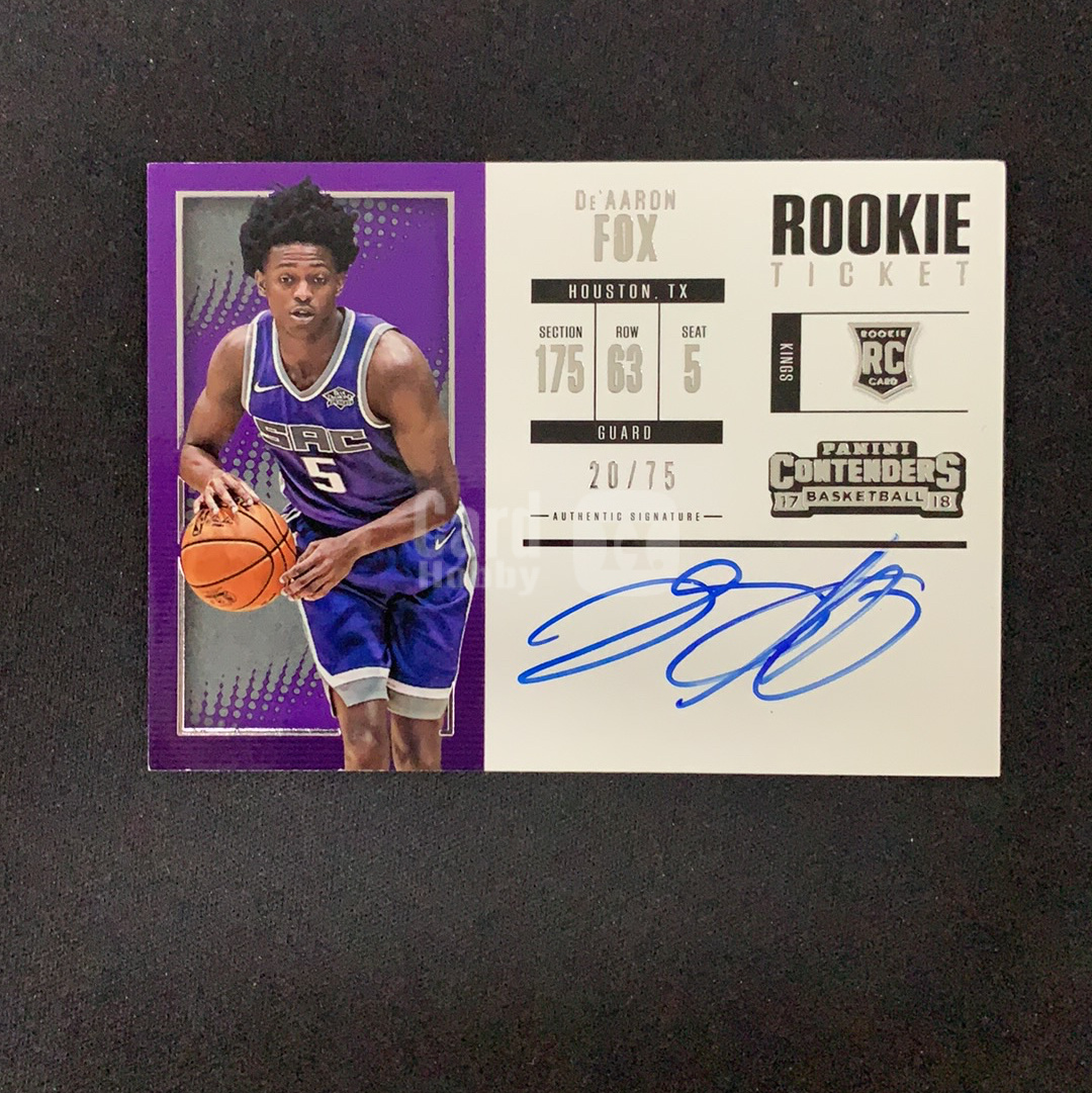 2017-18 Panini Contenders De'Aaron Fox RC 【SC拍卖】球票 新秀 国王 福克斯 20/75编 卡签 签字 收藏必备(阿怪)