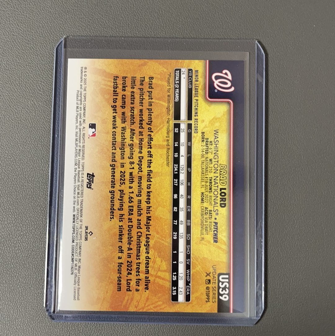 2025 Topps Update Brad Lord RC 国民 新秀 正base 变化版 金背 大比例 ssp 【9527】