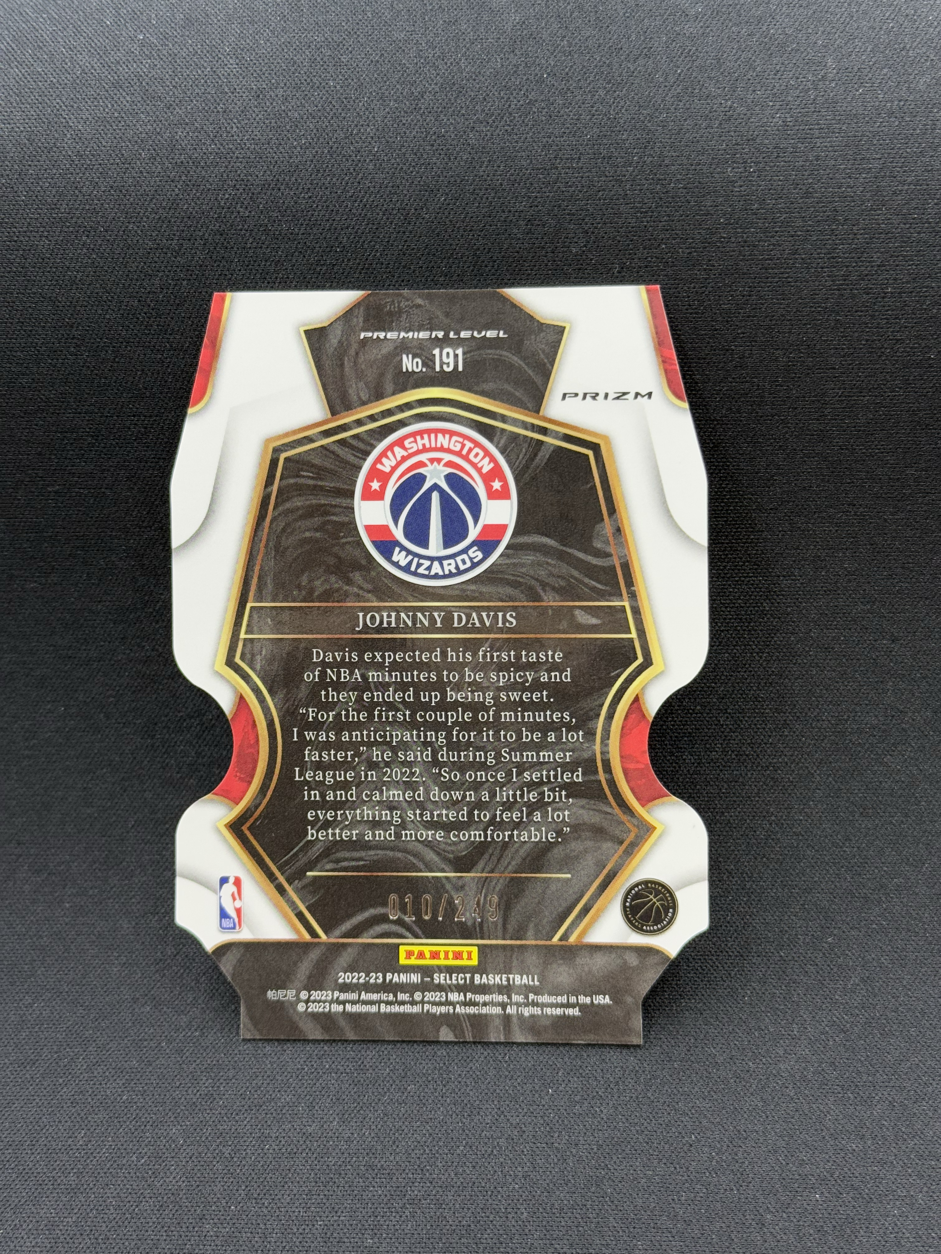 2022-23 Panini Select Johnny Davis RC 【小贝代拍】NBA Select 奇才 新秀 约翰尼 戴维斯 二阶 异形 蓝折 249编 卡品如图 拍前看描述 HCT