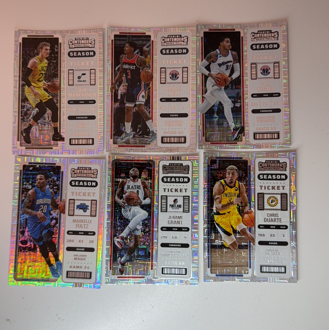 【免费代卖】6张打包 lot 球票 马尔卡宁 布拉德利比尔 库兹马 格兰特 等 迷宫折 折射 值得收藏!!