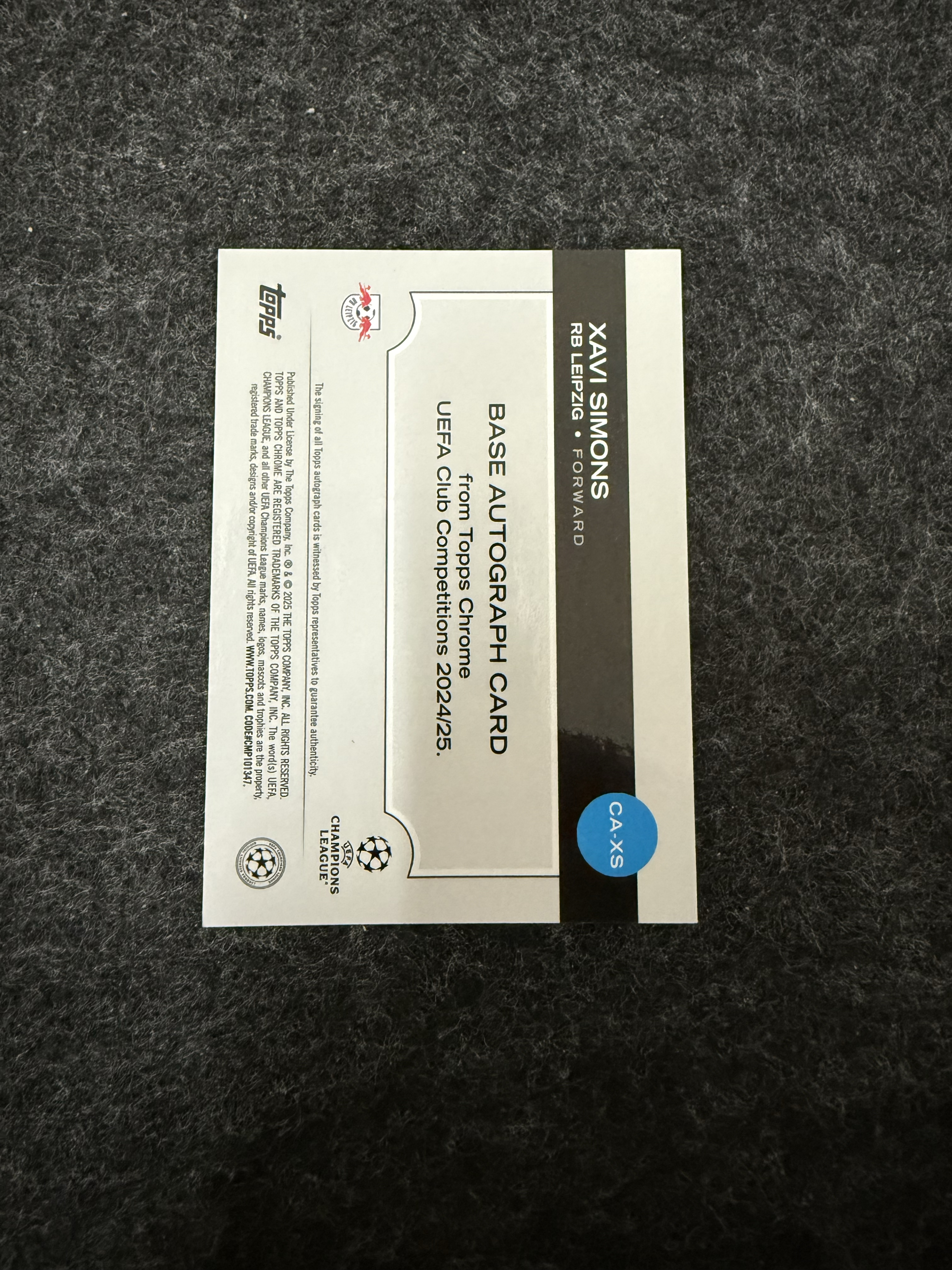 2025 Topps Chrome Xavi Simons 哈维 西蒙斯 签字 红折 欧冠 5/5编 尾编 莱比锡红牛 利物浦 正TC 萨拉赫 伊萨克 索博斯洛伊队友 卡品如图