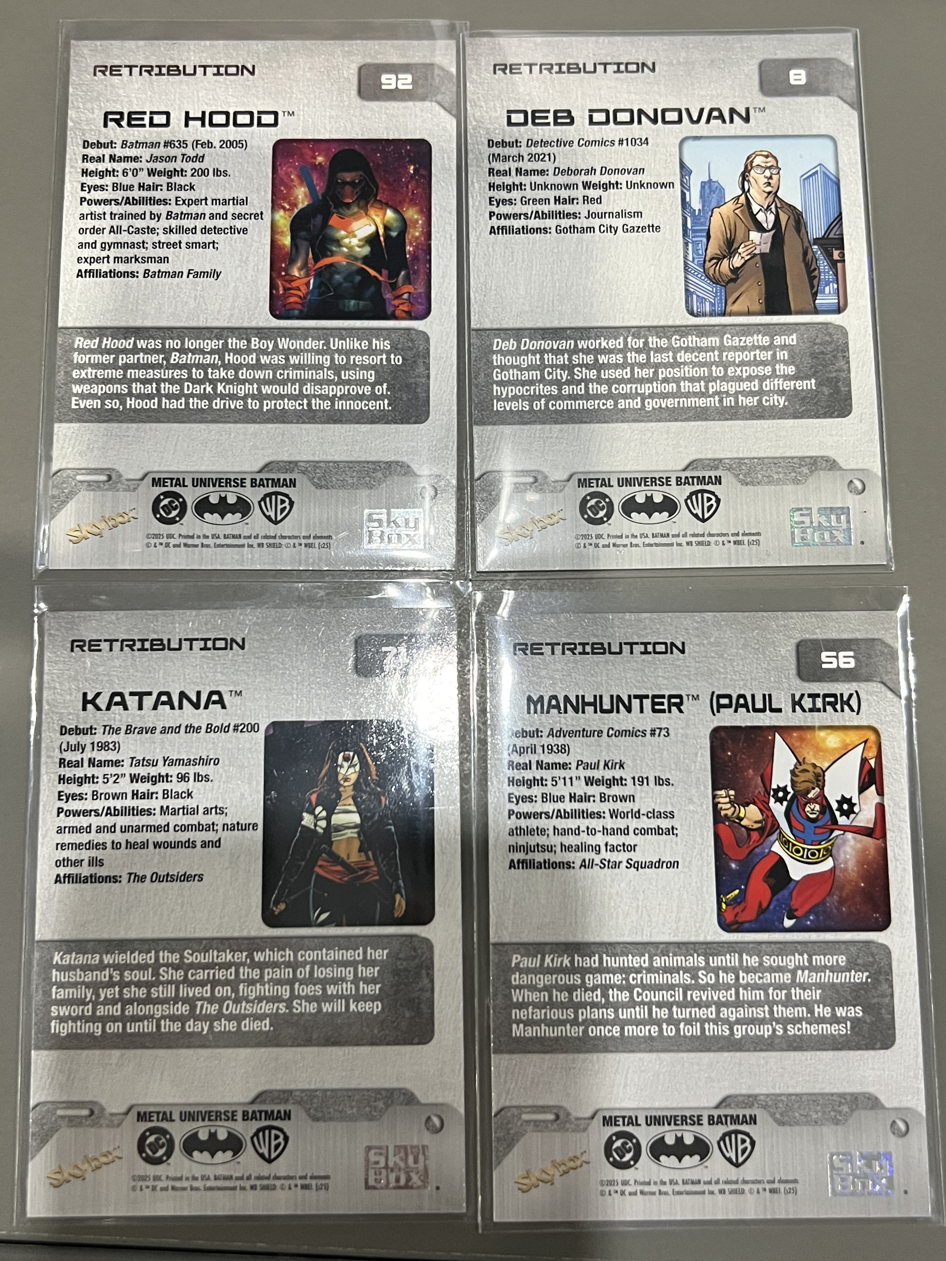 2025 Skybox Metal Universe Batman DC 蝙蝠侠 金属宇宙 银折特卡 波点 retribution 红头罩 武士刀 katana 哥谭记者 manhunter 二代猎人