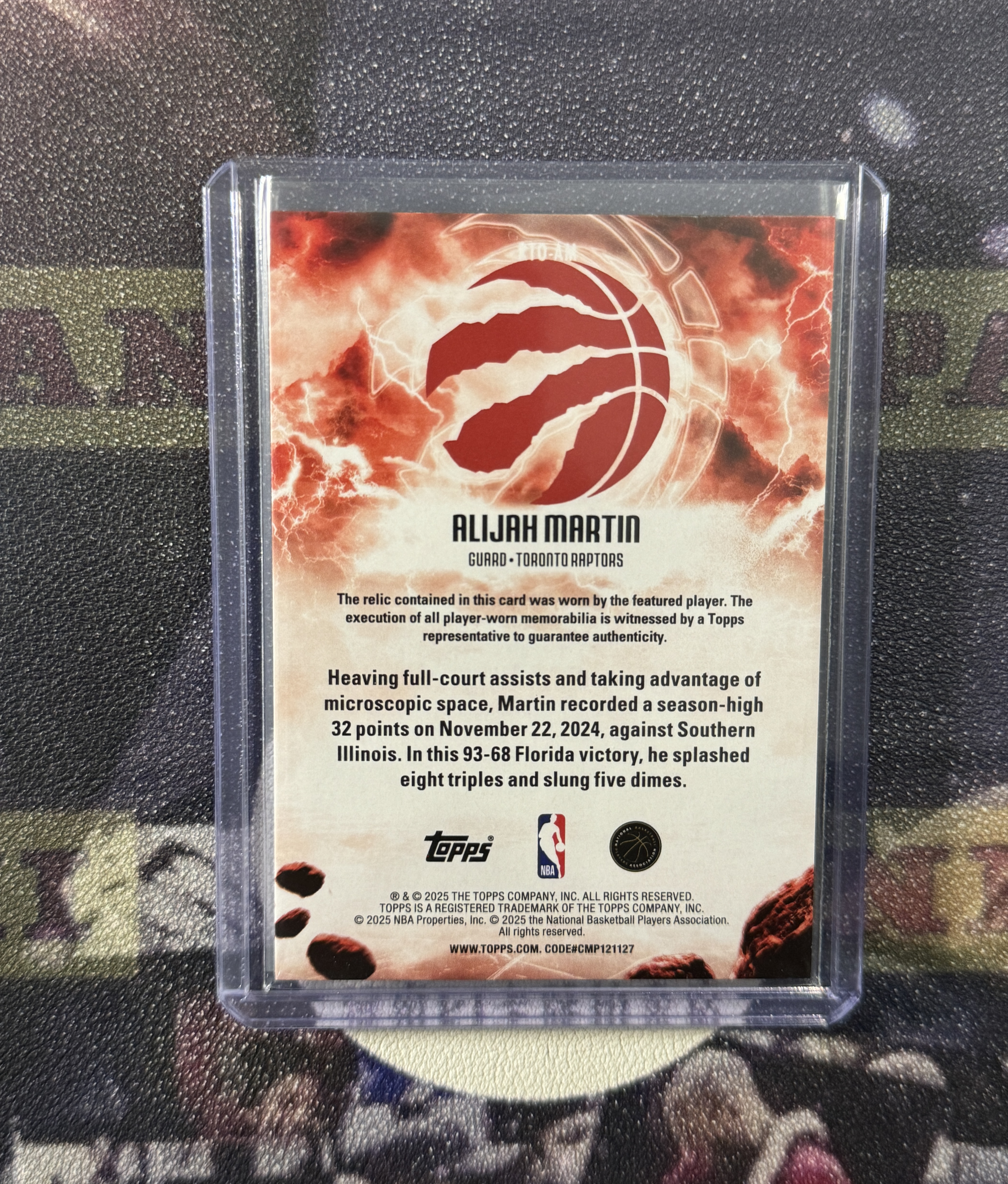 【PJ拍卖】2025 Topps 猛龙 阿莱贾 马丁 RC新秀 圆窗 亲穿球衣切割 Alijah Martin