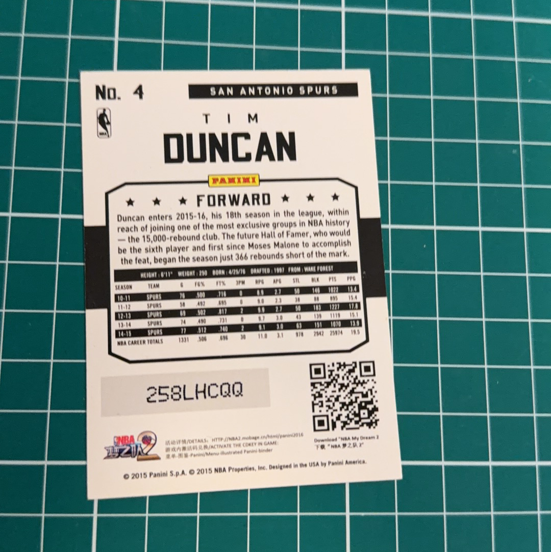2015-16 Panini Americana Tim Duncan S.p.a. 蒂姆邓肯 石佛 GDP 马刺 闪卡 折射 烟花折 多年老卡 绝版卡 稀有大比例
