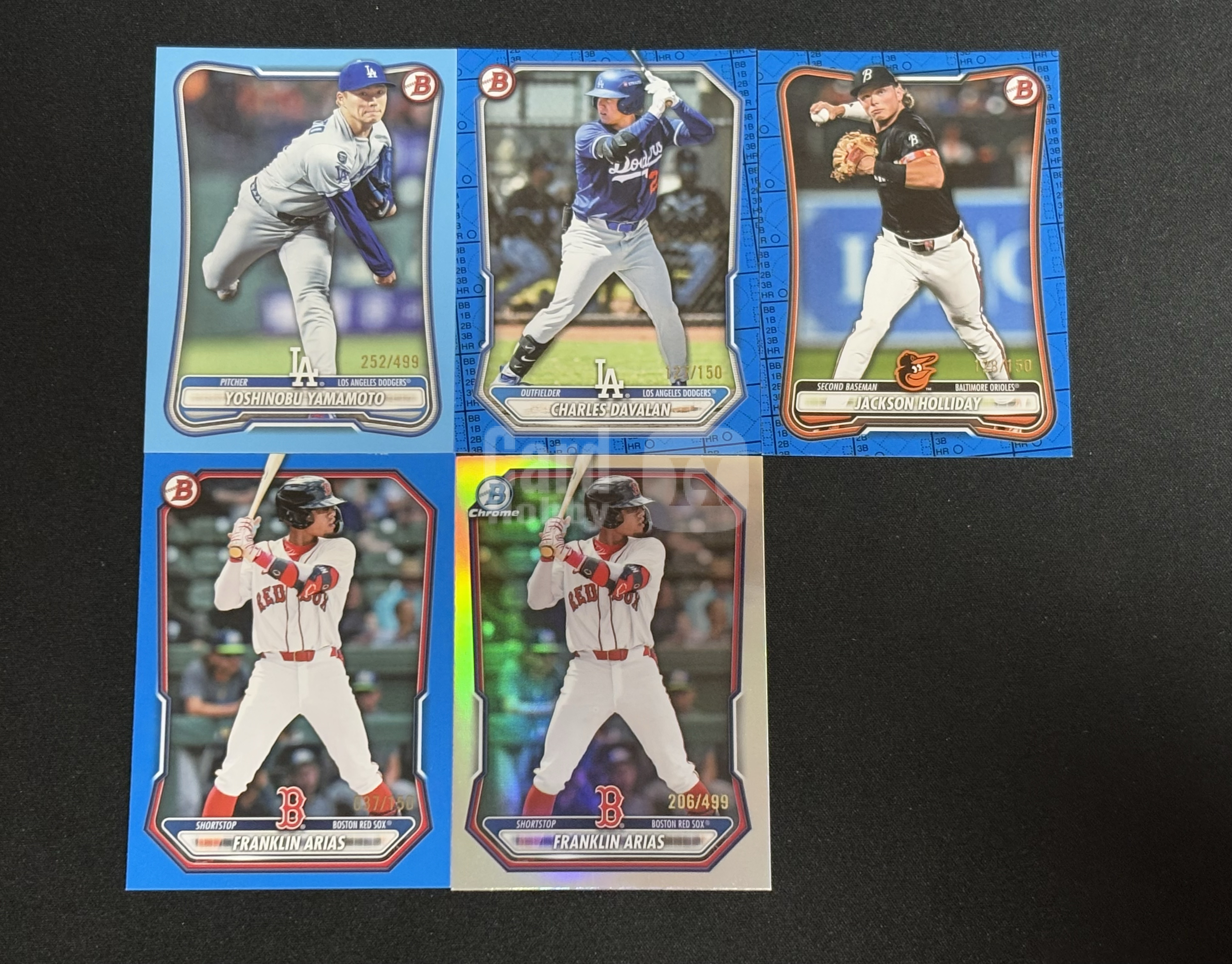 2026 Panini Bowman Charles Davalan 棒球 MLB 查尔斯 达瓦兰 山本由申 阿里亚斯等 /150编 /499编 5张打包 不包品 - 红豆