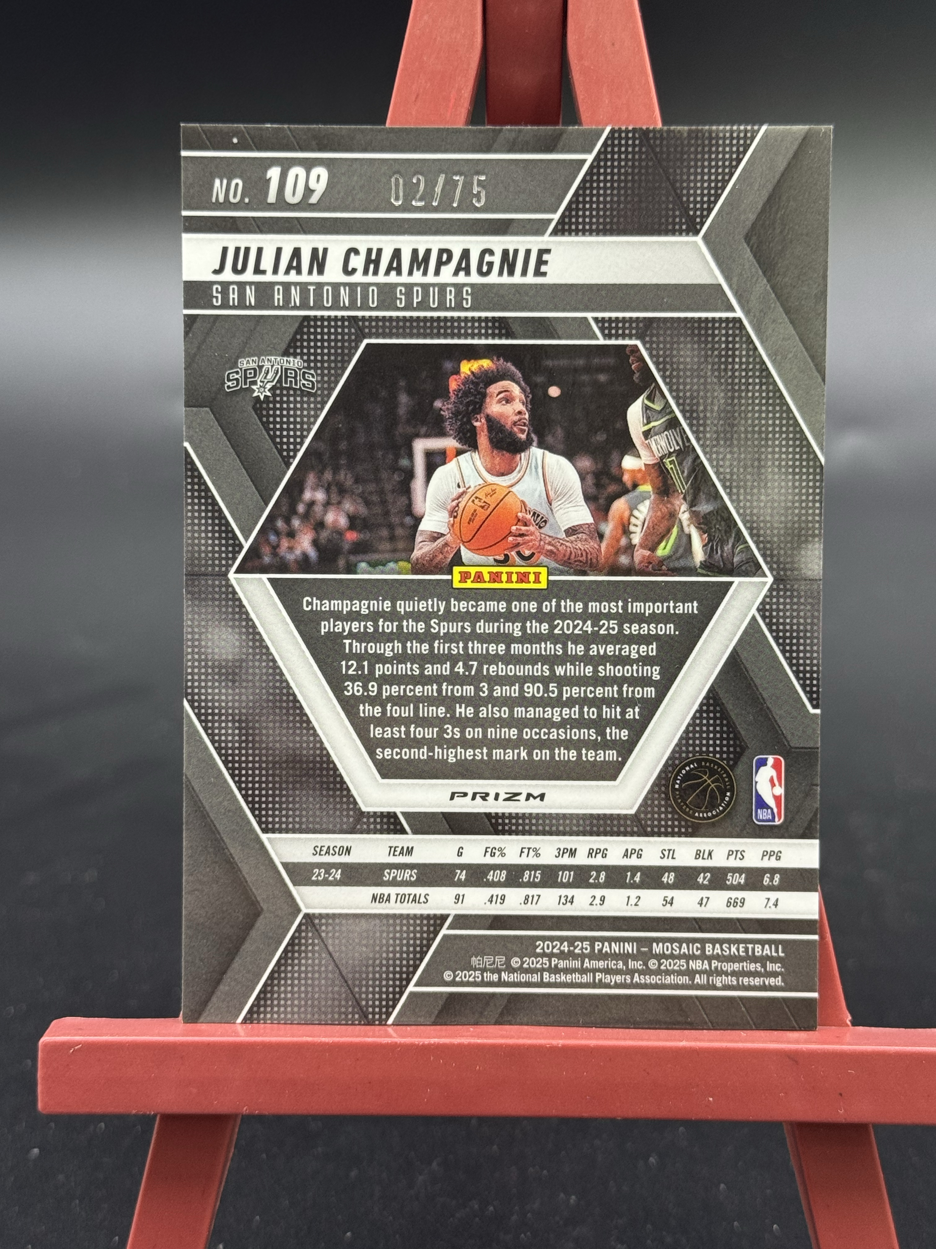 2024-25 panini mosaic julian champagnie 马赛克 马刺 朱利安 尚彭尼 尚帕尼 红圈圈折 折射 02/75编 【优质球星折射专场】Hzo4