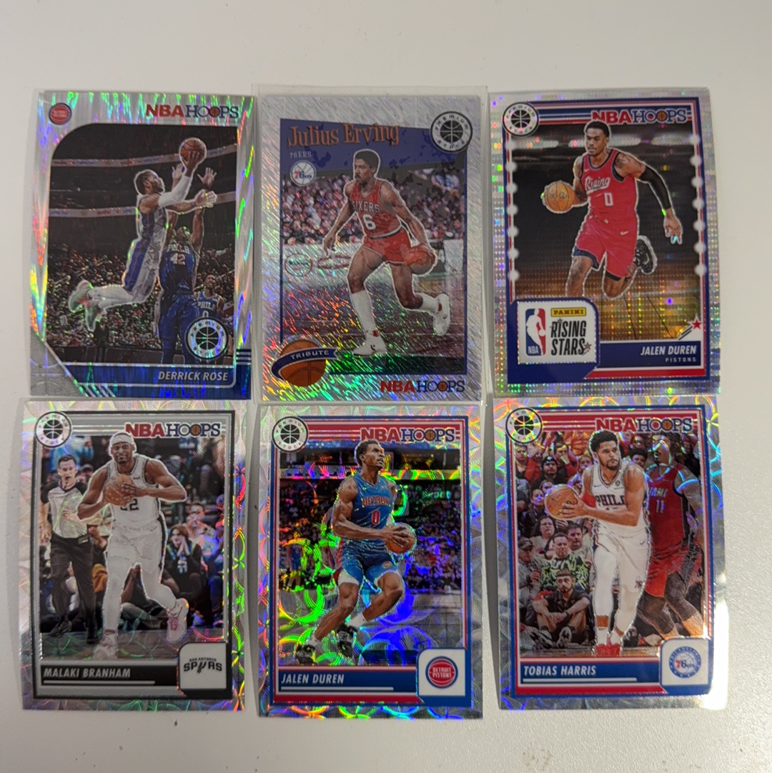 【免费代卖】6张 打包 lot HOOPS 折射 德里克 罗斯 朱利叶斯 欧文 杰伦杜伦 托比亚斯 哈里斯 马刺 骑士 勇士 湖人 火箭 独行侠 魔术 值得收藏!!