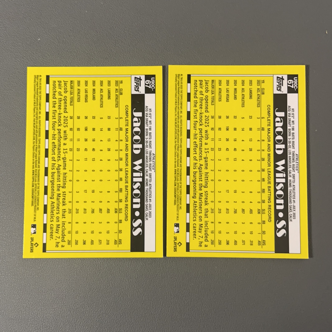2025 Topps Update Jacob Wilson RC 雅各布 威尔逊 运动家 最佳新人第二 银包 新秀 mojo折 折射 2张合拍 lot不保卡品 介意勿拍【9527】