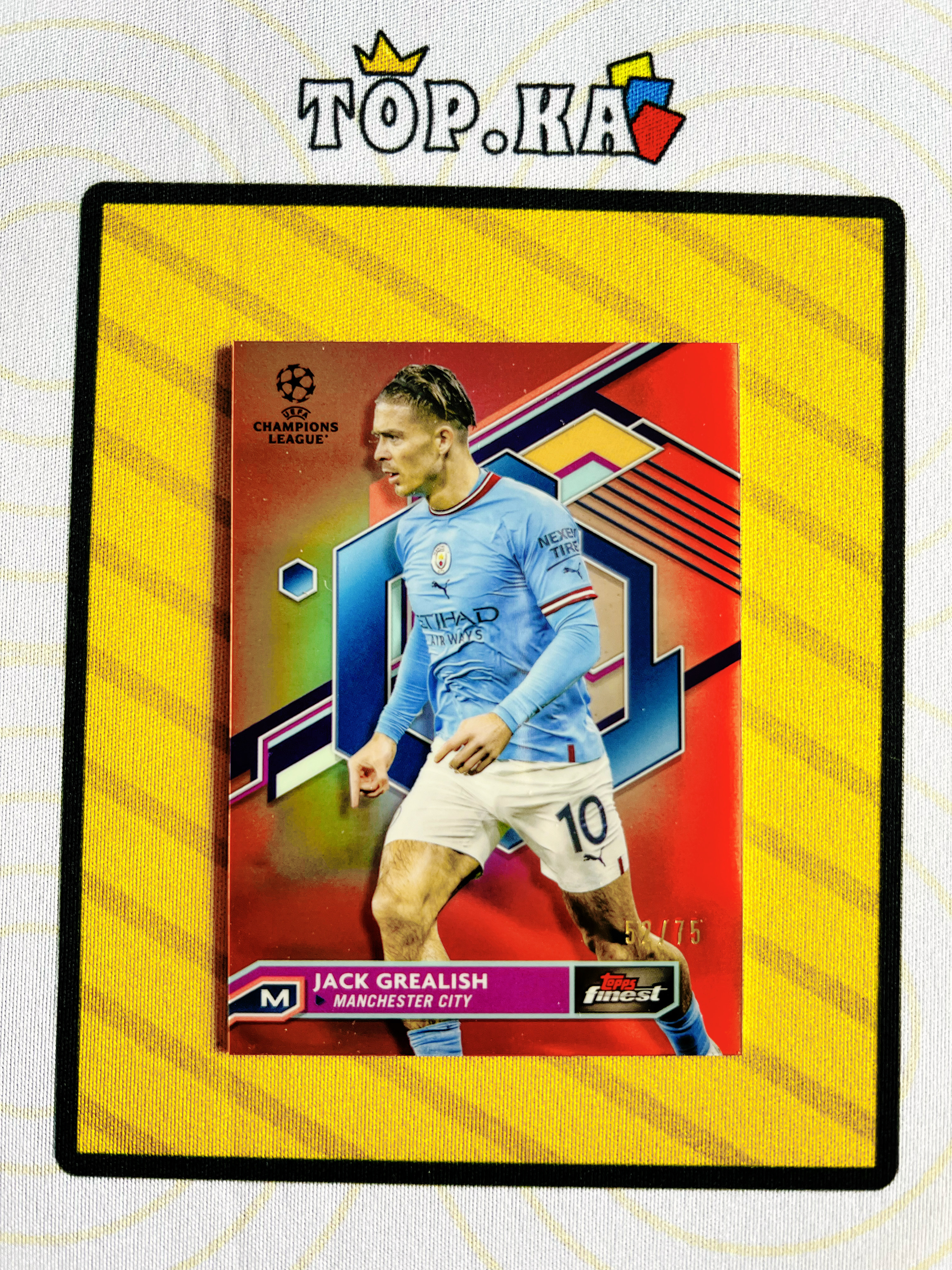 【顶尖卡社】2023 Topps Finest Jack Grealish 欧冠 曼城 格拉利什 玫瑰金折 折射 52/75编 详情看描述 卡品如图【Esc】