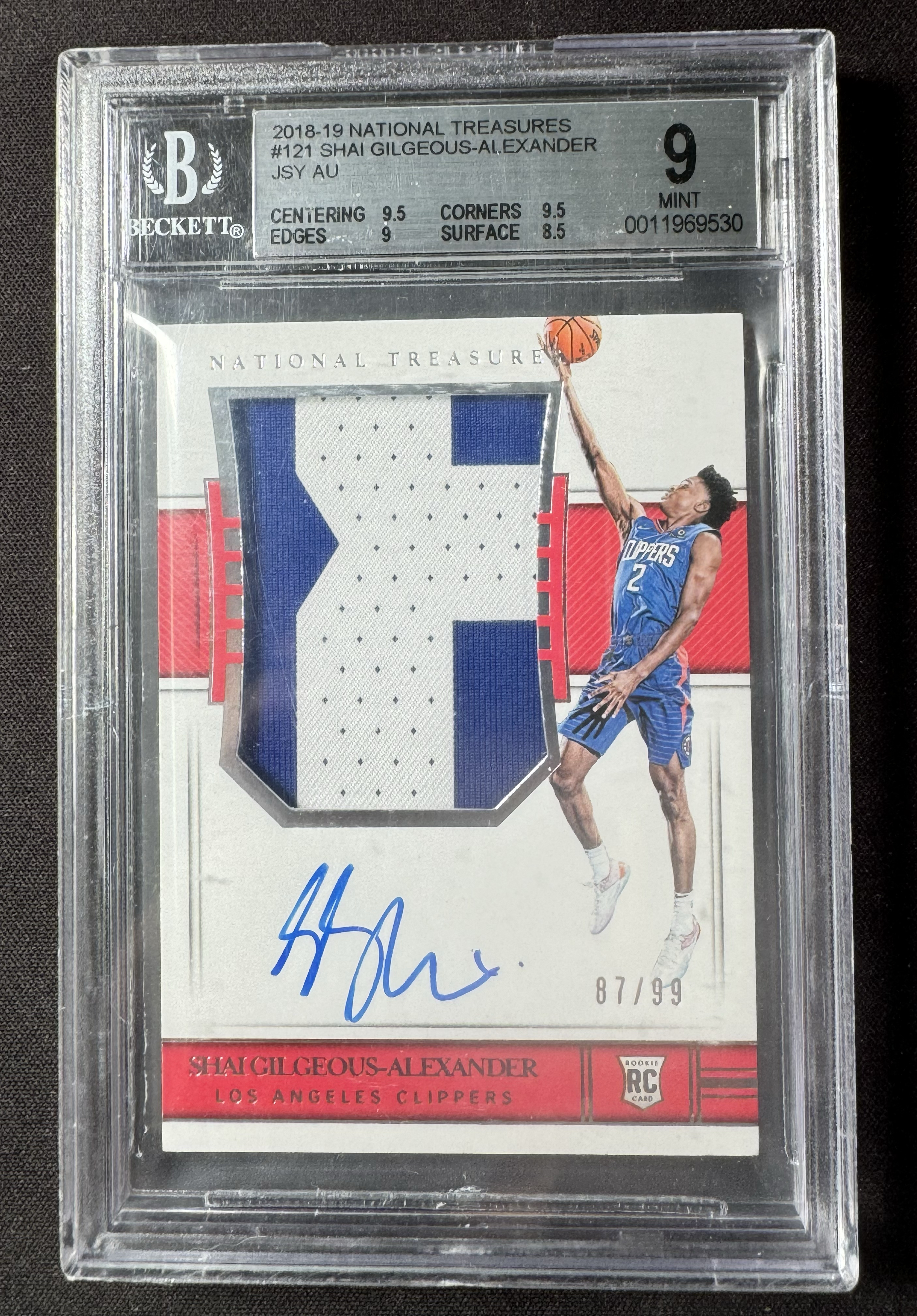 2018-19 Panini National Treasures Shai Gilgeous-Alexander RC 国宝 快船 新秀 亚历山大 /99编 正RPA 签字 卡签 球衣暴力切BGS9
