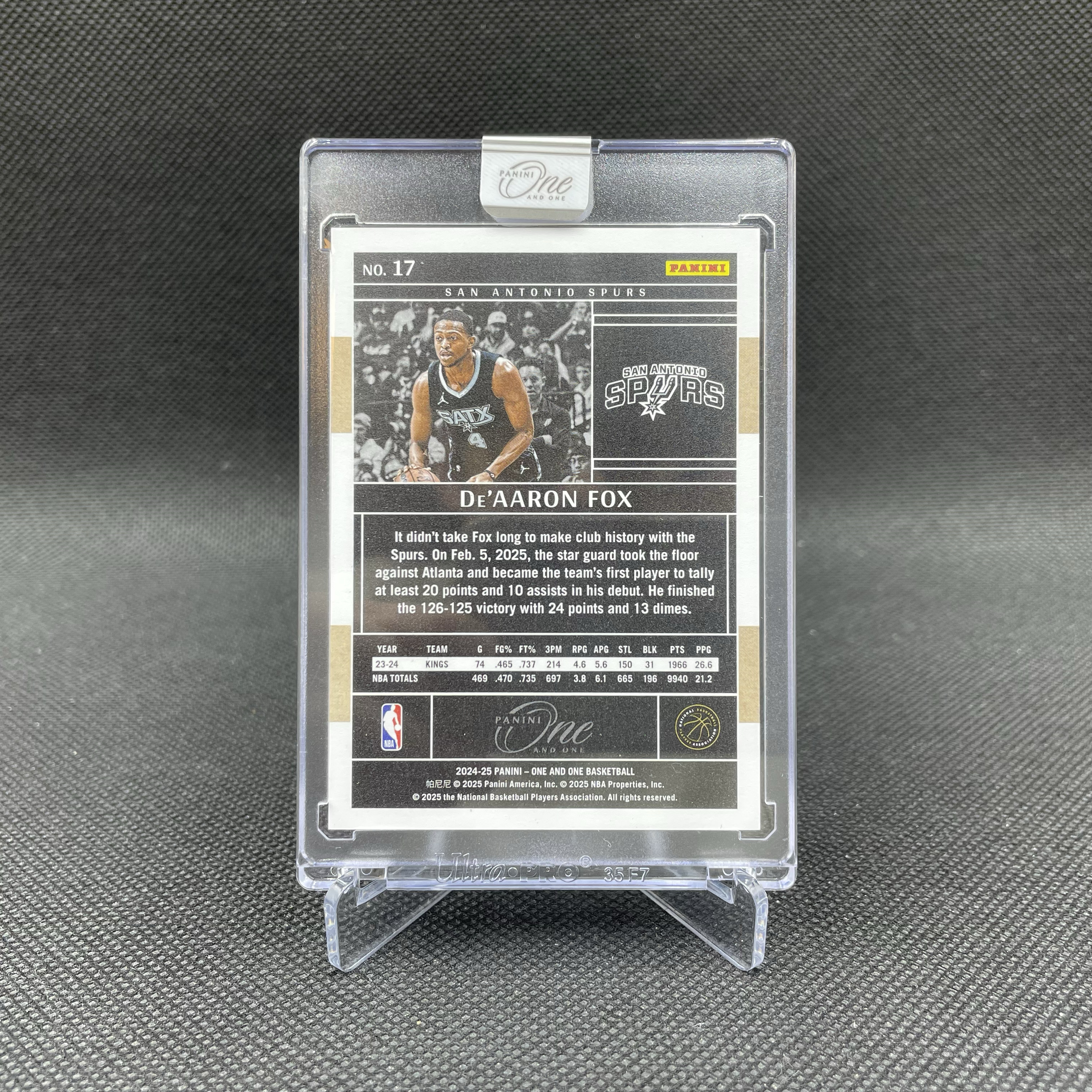 2024-25 Panini One and One De'Aaron Fox 【无界代卖】马刺 达龙 福克斯 小狐狸 21/75编 Base 银折 原封砖 砖轻痕 文班亚马队友 品如图 不累计 Yo