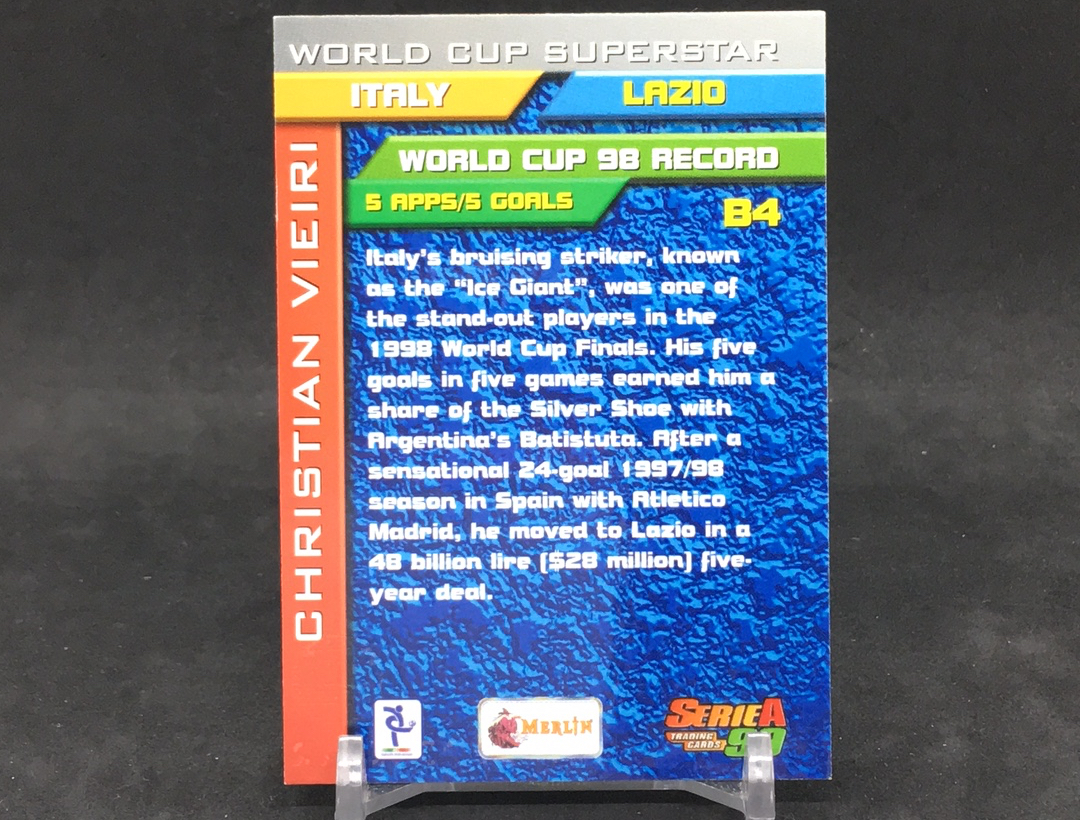 【DC拍卖】11.01 小科比 MERLIN SERIE A 99 意甲系列 稀有大比例世界杯巨星特卡 实卡美如画 意甲豪门国际米兰队名宿 锋线大将 克里斯蒂安 维耶里(微瑕)