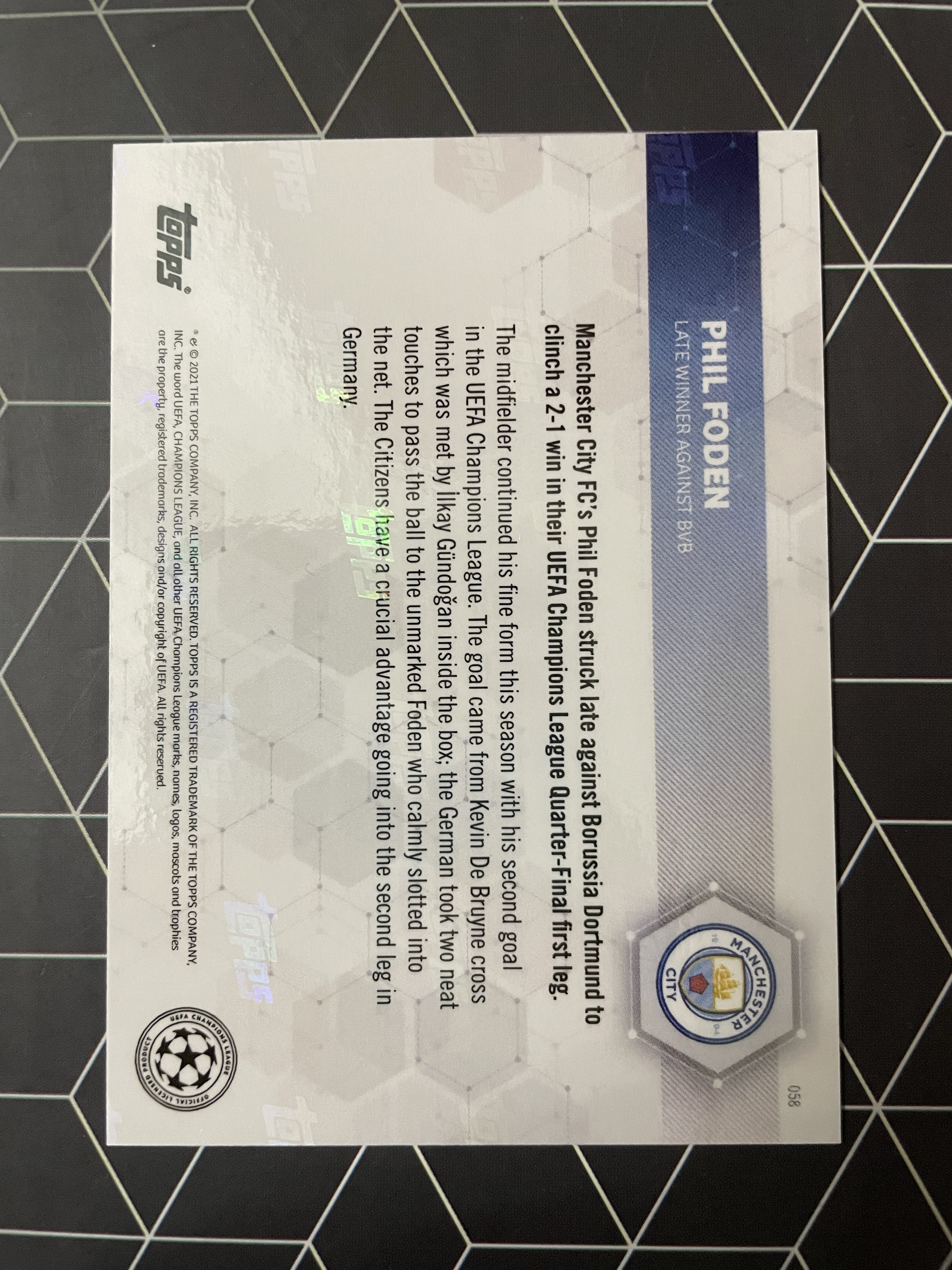 2021 Topps now Phil Foden 【hellfire拍卖】topps now系列 曼城 英格兰 福登 2021欧冠绝杀多特蒙德庆祝时刻 jjj