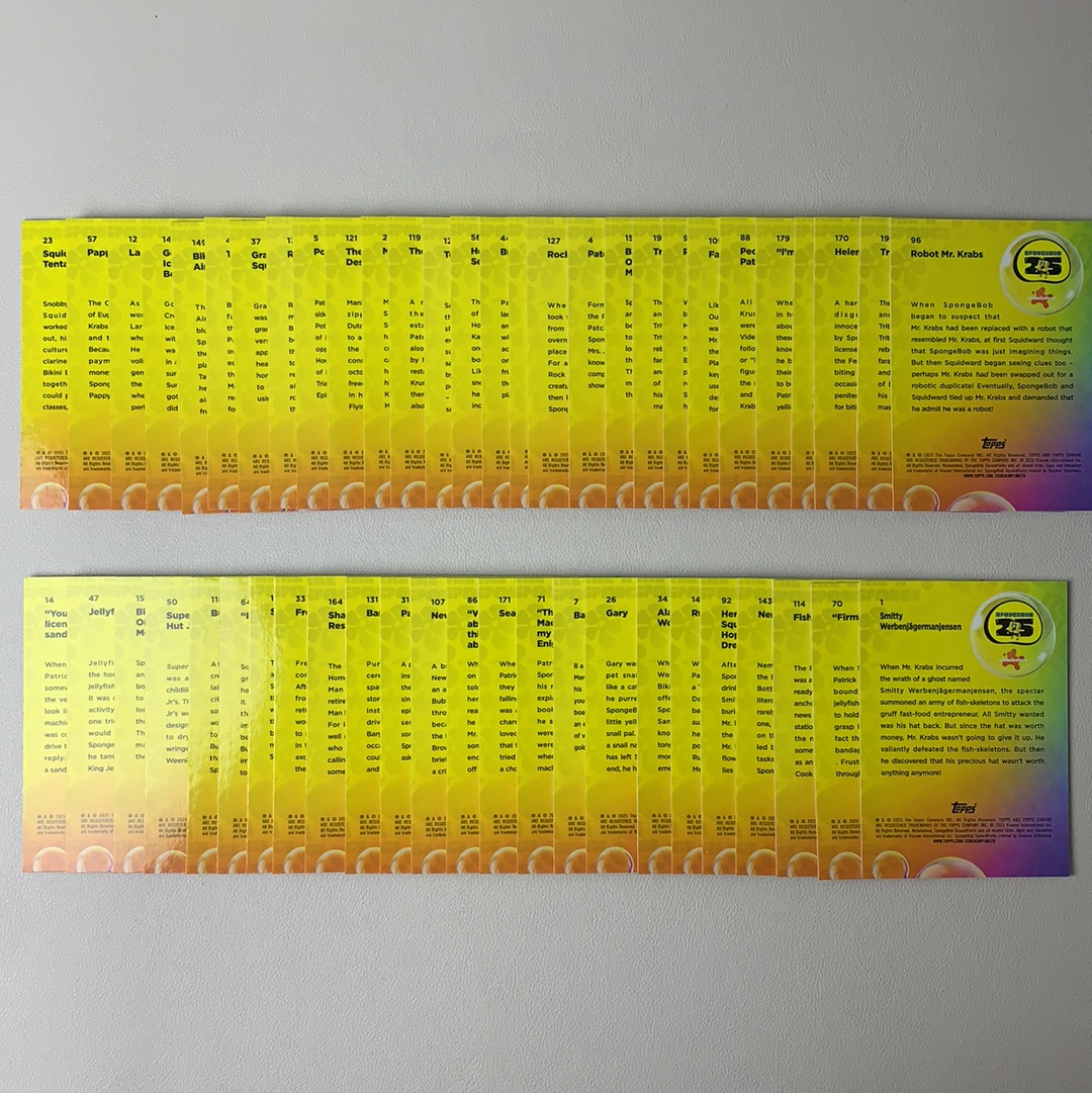 【弈卡代拍】2025 Topps Chrome SpongeBob TC 海绵宝宝 25周年 普卡 base 横版剧情卡 派大星 蟹老板 章鱼哥等 打包 不齐 品相如图 凑套必备 Lzc