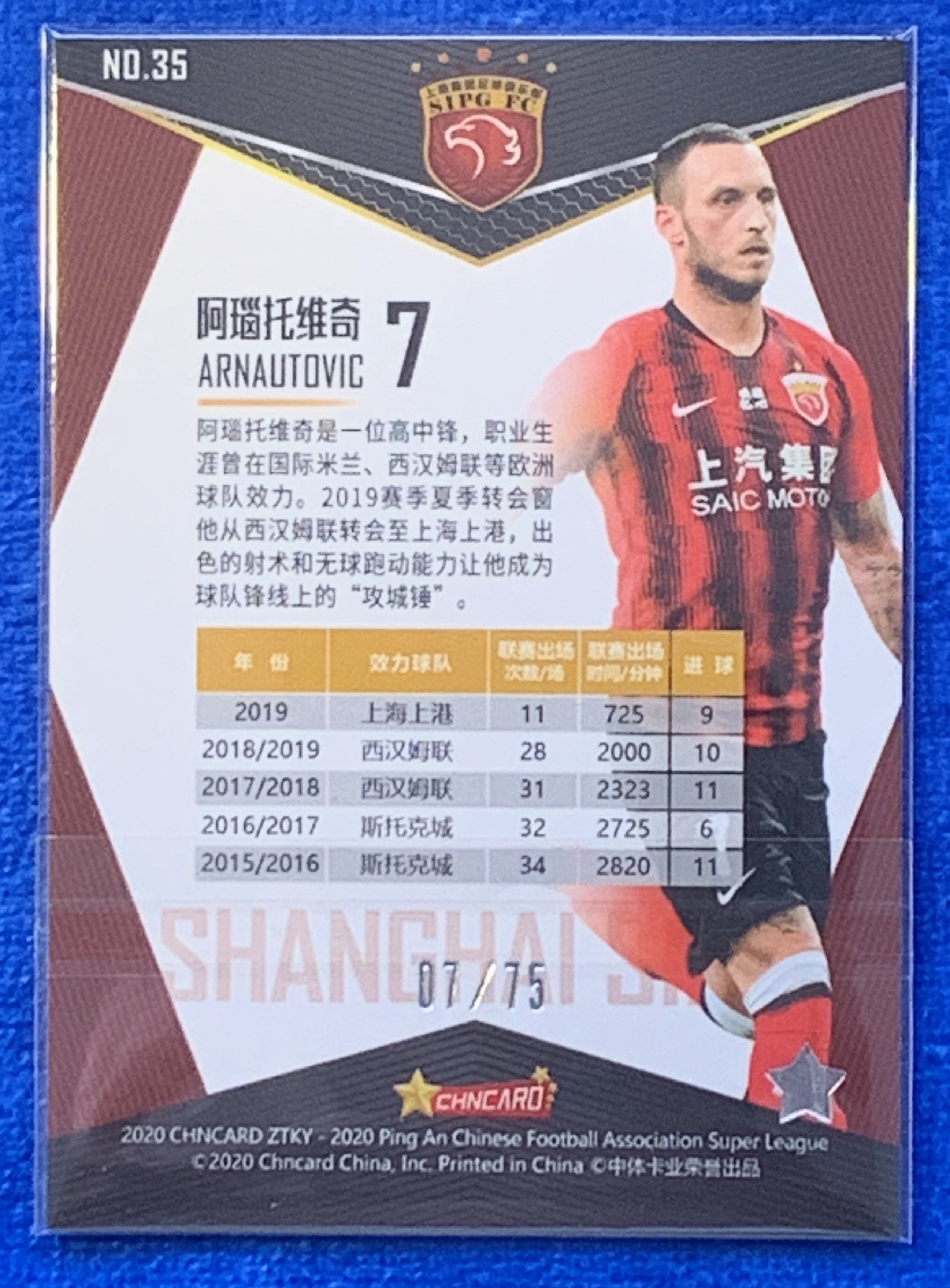 2020 中体卡业 折射系列 Marko Arnautovic RC 75编紫折 同背No.7with the back 阿瑙托维奇 奥地利Austria队出场纪录保持者 上海海港 不保卡品