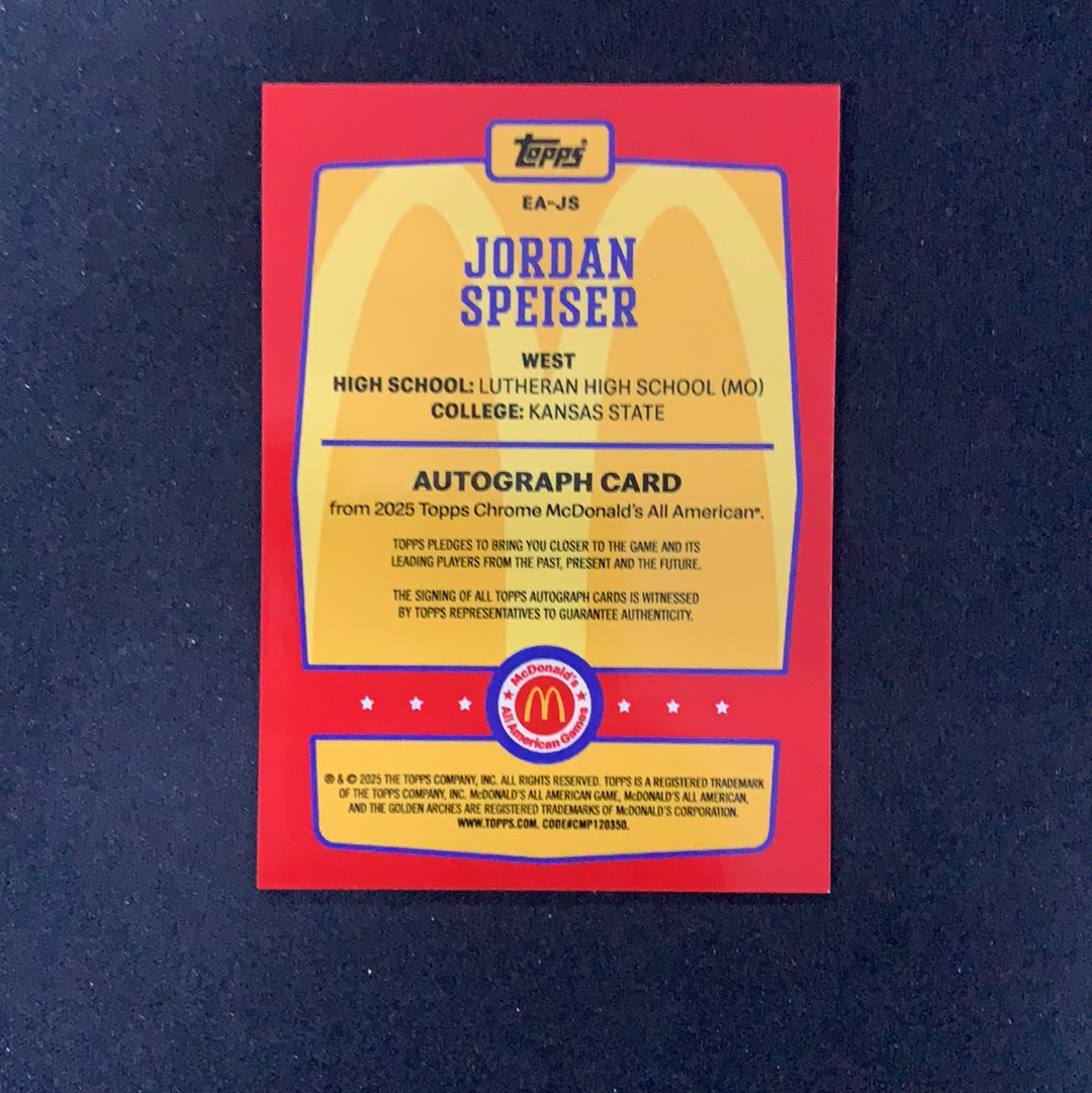 2025 Topps Chrome McDonald Jordan speiser 【SC拍卖】全美麦当劳 乔丹 斯派瑟 明日签 卡签 签字 瑕疵如图收藏必备(小骆)