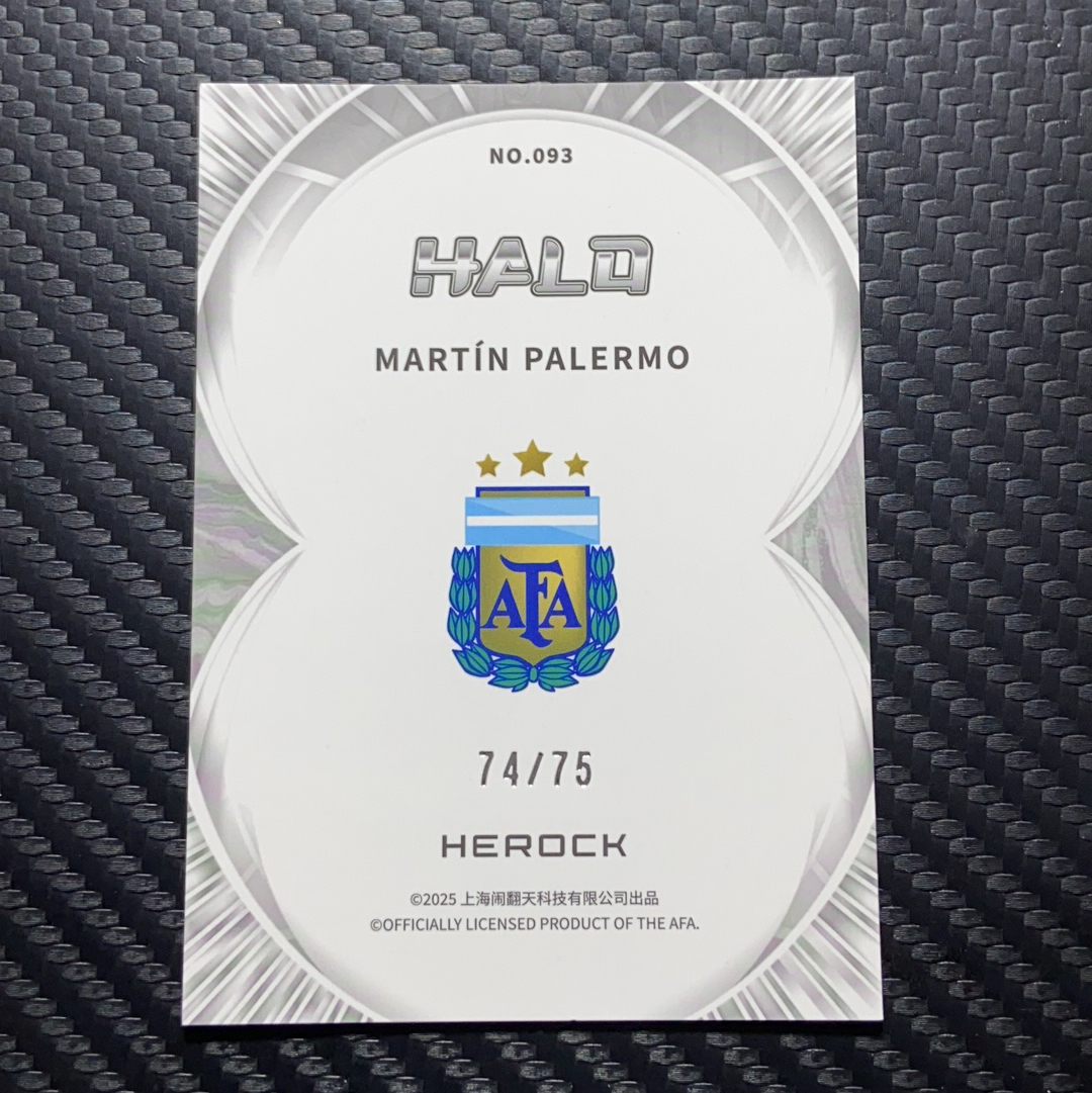【小牛代拍】2025 HEROCK HALO MARTIN PALERMO 足球 世界杯 阿根廷战队 球星卡 马丁·帕勒莫 绿折 74/75编 卡品如图(男)
