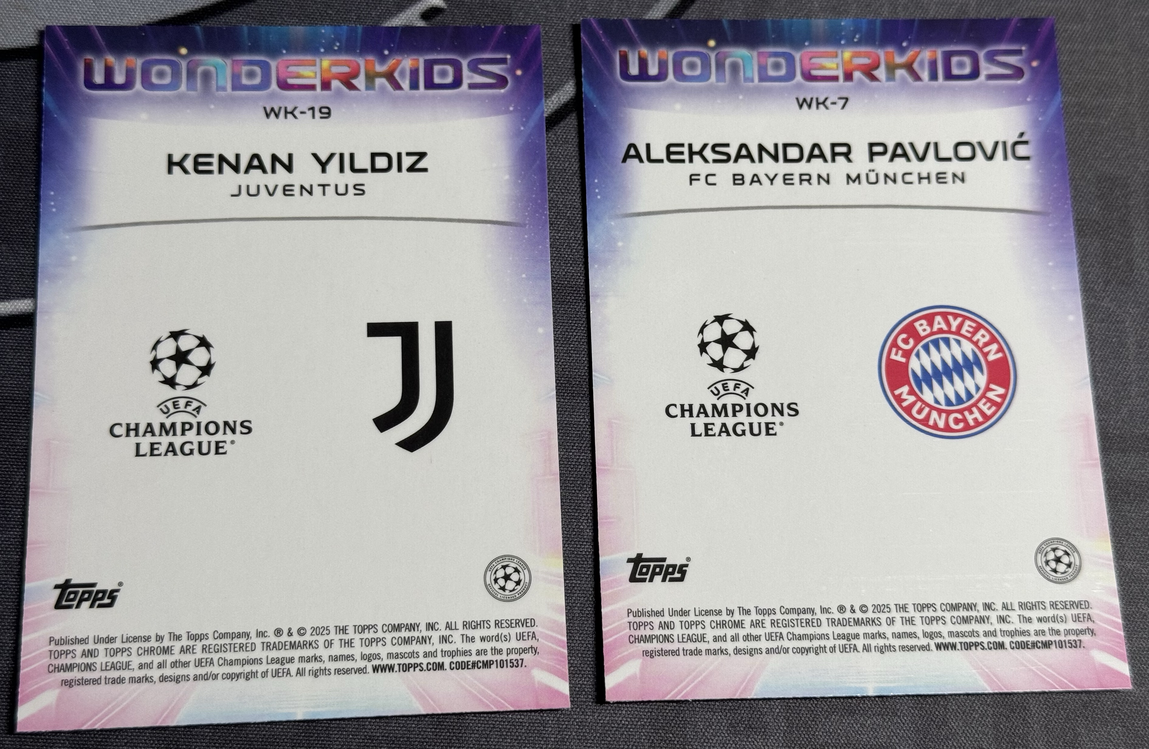 2024-25 Topps Chrome UCC 欧冠 神奇小子特卡 银折 Wonderkids 伊尔迪兹 尤文 Yildiz 帕夫洛维奇 拜仁 Pavlovic 2张打包 卡品不保 瑕疵如图 XW