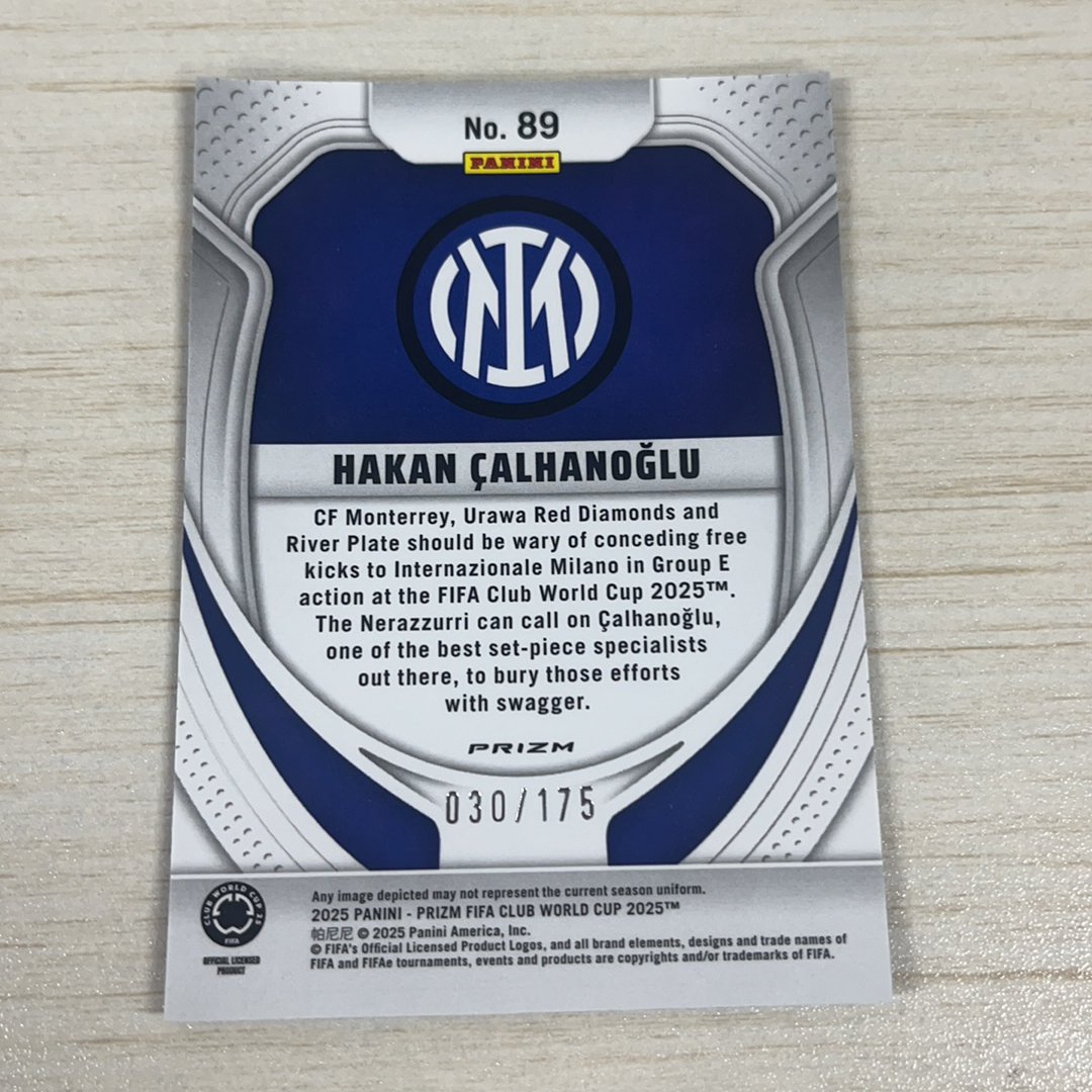 【小牛代拍】2025 panini prizm FIFA CLUB WORLD CUP 世俱杯 国米 国际米兰 哈坎·恰尔汗奥卢 Hakan Calhanoglu 175编 蓝碎冰折 卡品如(一哥)