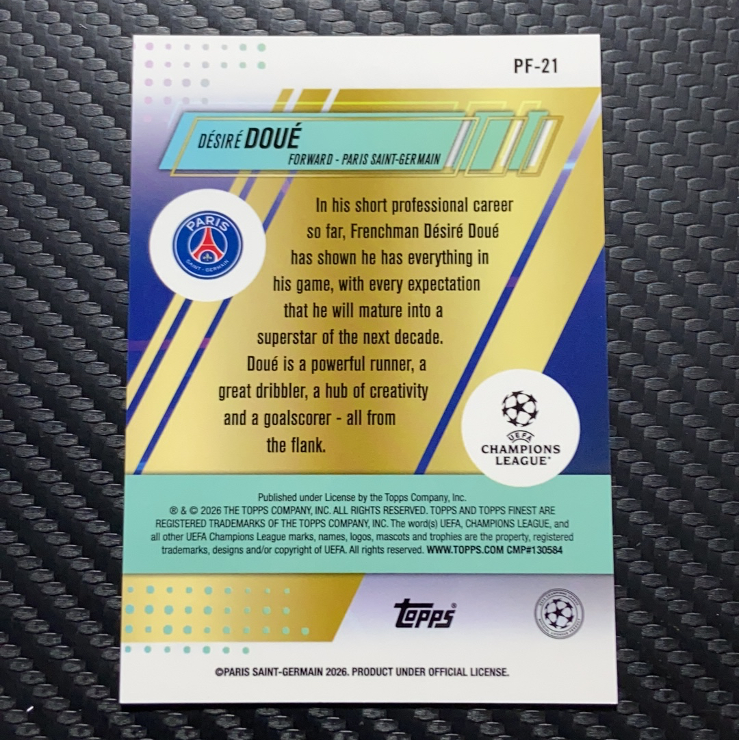 2026 Topps Finest 卡品如图(一哥) 杜埃 法国 巴黎圣日耳曼 DÉSIRÉ DOUÉ 银折 珍贵球员特卡 Prized Footballers