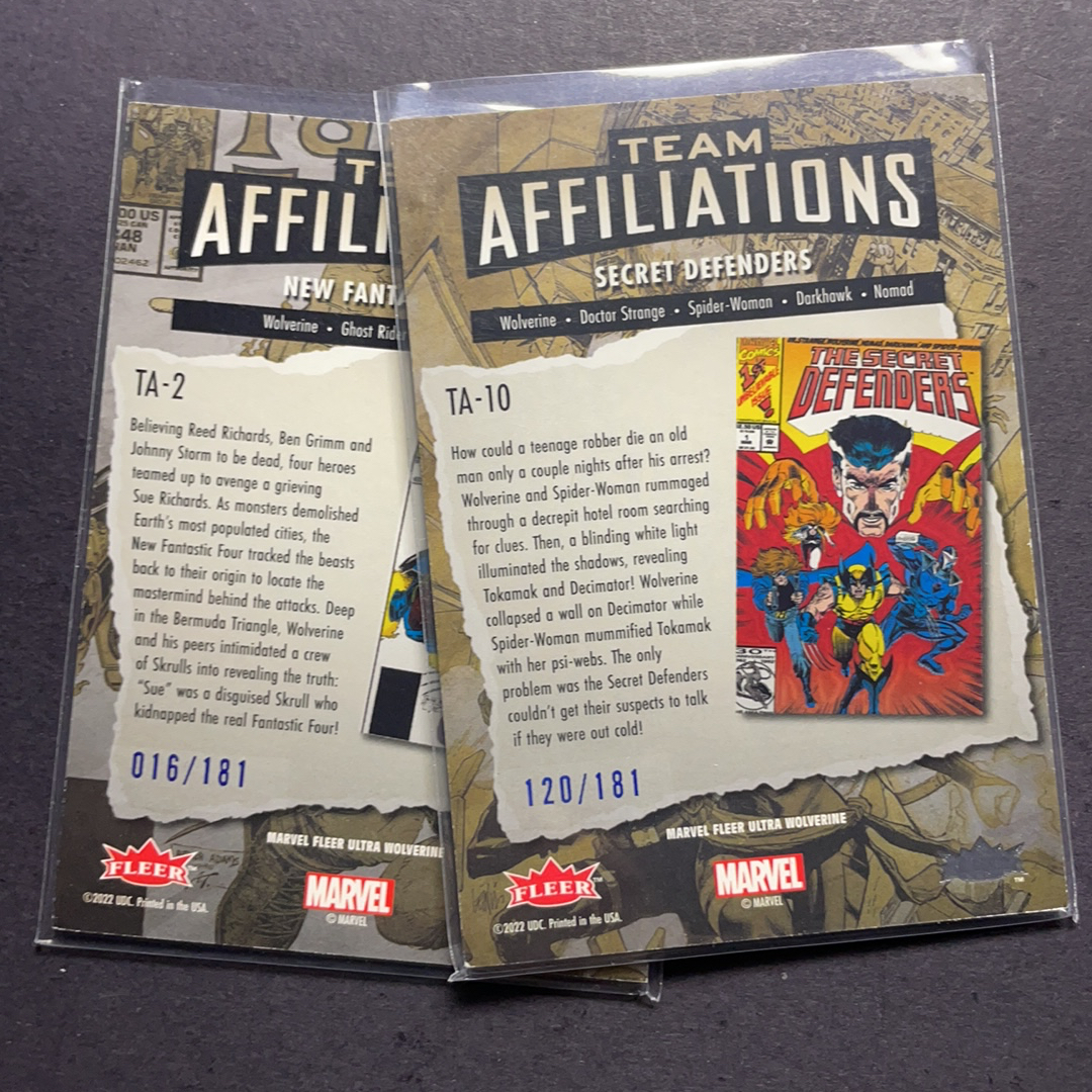 2024 Fleer Marvel (MCU) Ultra金刚狼 新神奇四侠 秘密捍卫者 蜘蛛侠金刚狼 团队集结特卡蓝平行181编2张打包 2024 漫威Fleer Ultra金刚狼系列